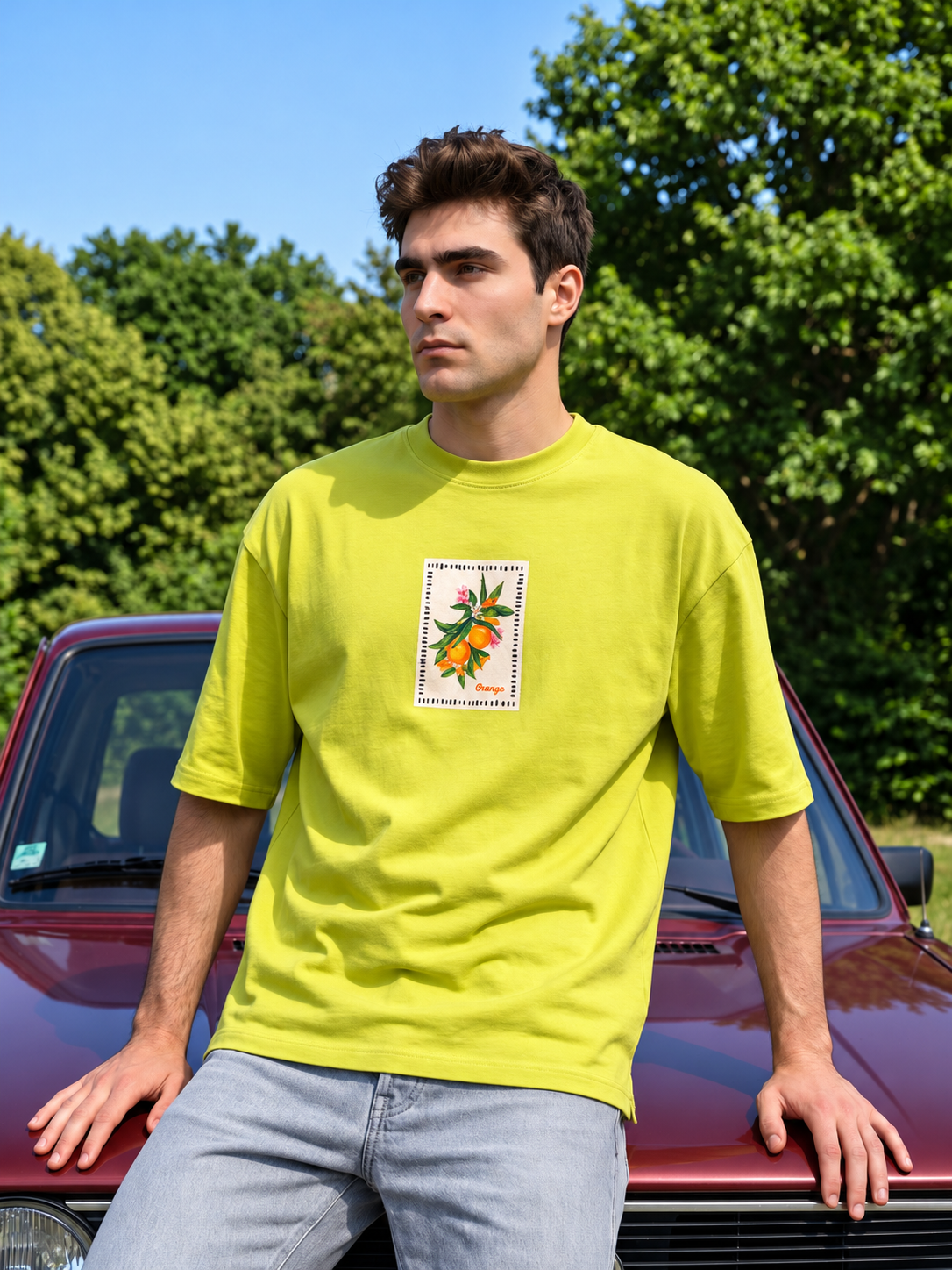 Men’s Orange Graphic Oversized T-Shirt - Yellow