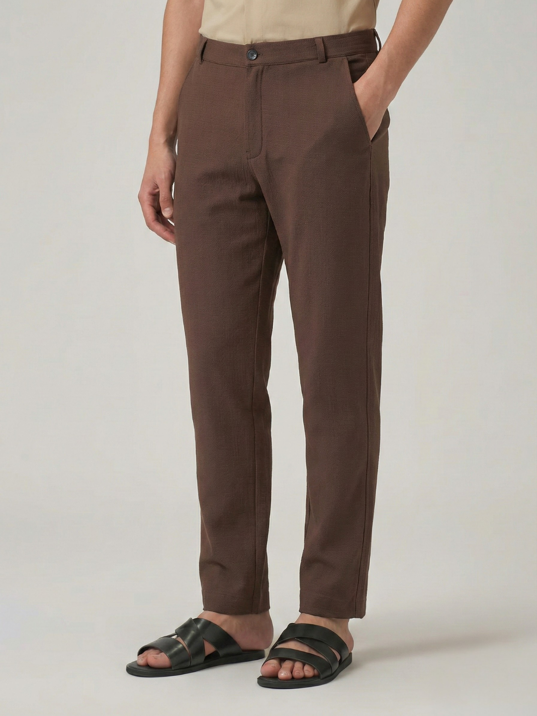Men's Brown Checks Soft Lycra Trousers
