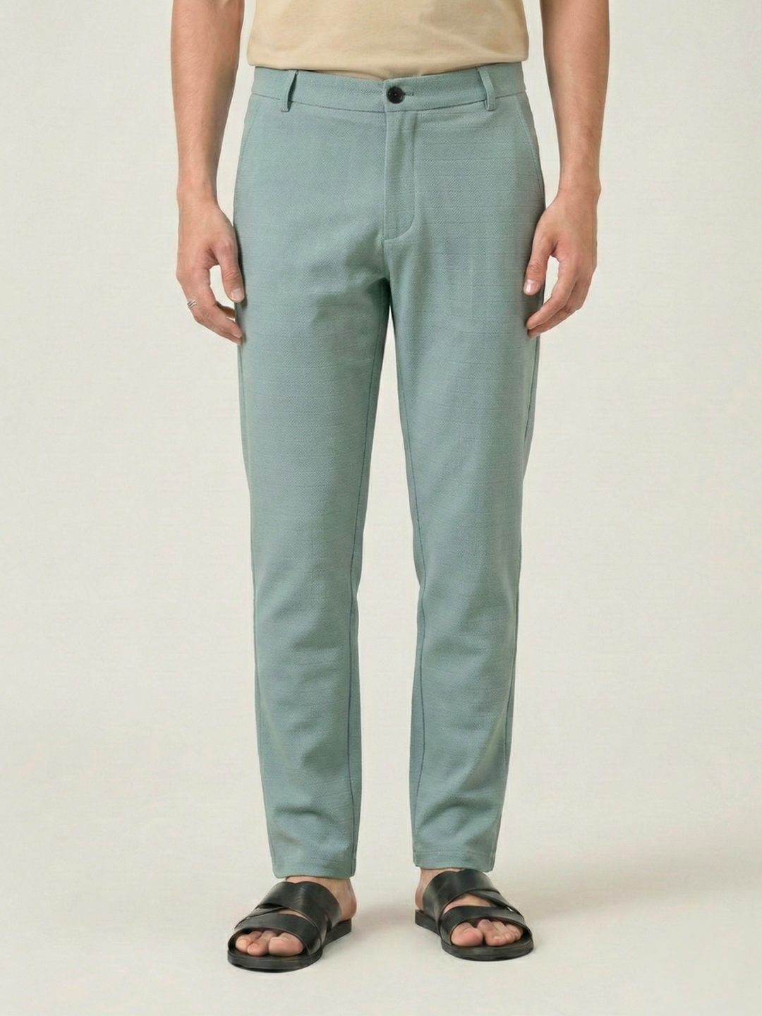 Men's Light Green Checks Soft Lycra Trousers