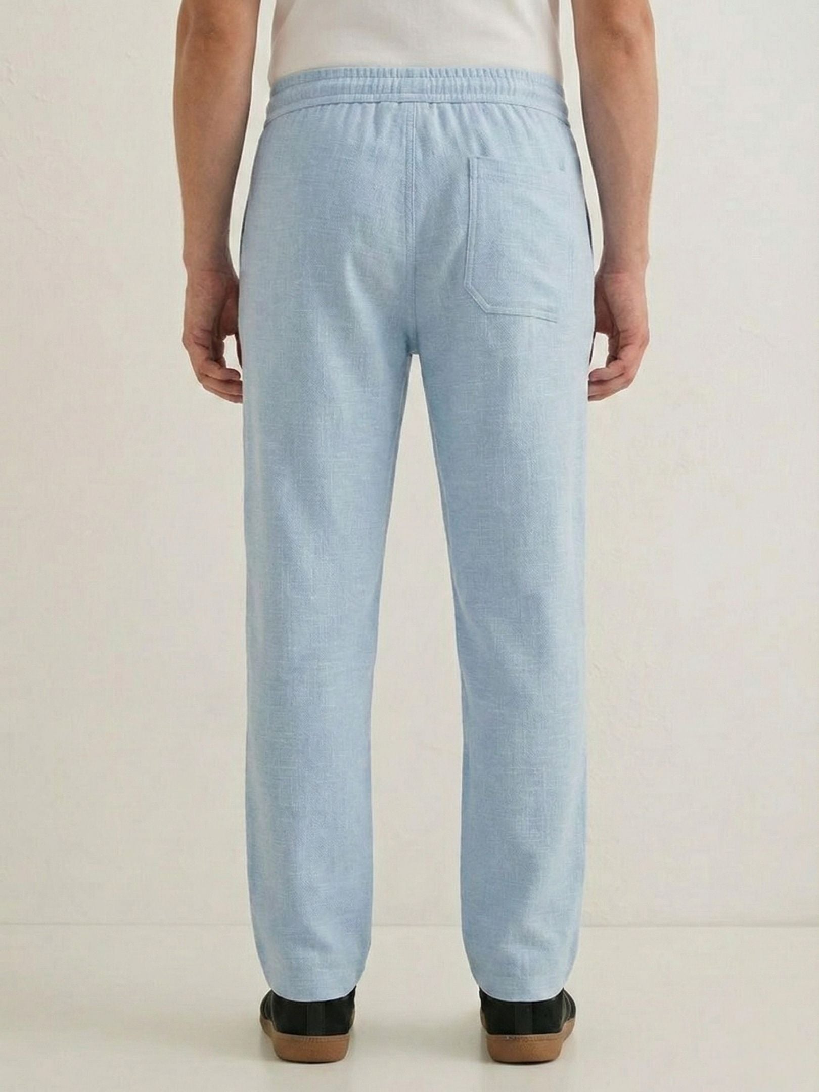Men's Sky Blue Textured Relaxed Fit Trousers with Elasticated Drawstring Waist