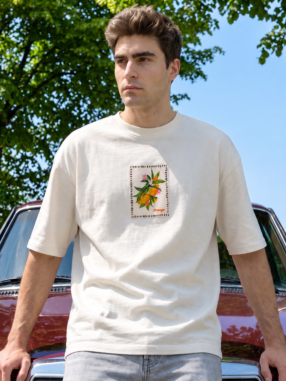 Men’s Orange Graphic Oversized T-Shirt - White