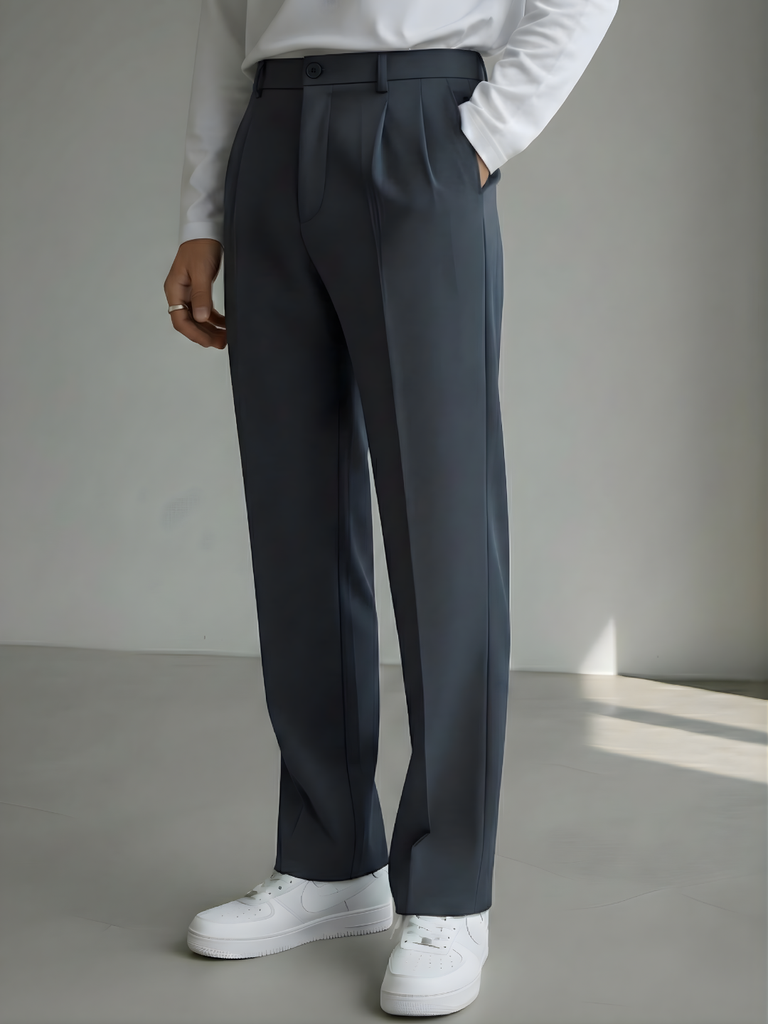 Men's Granite Grey Loose-Fit Korean Trouser