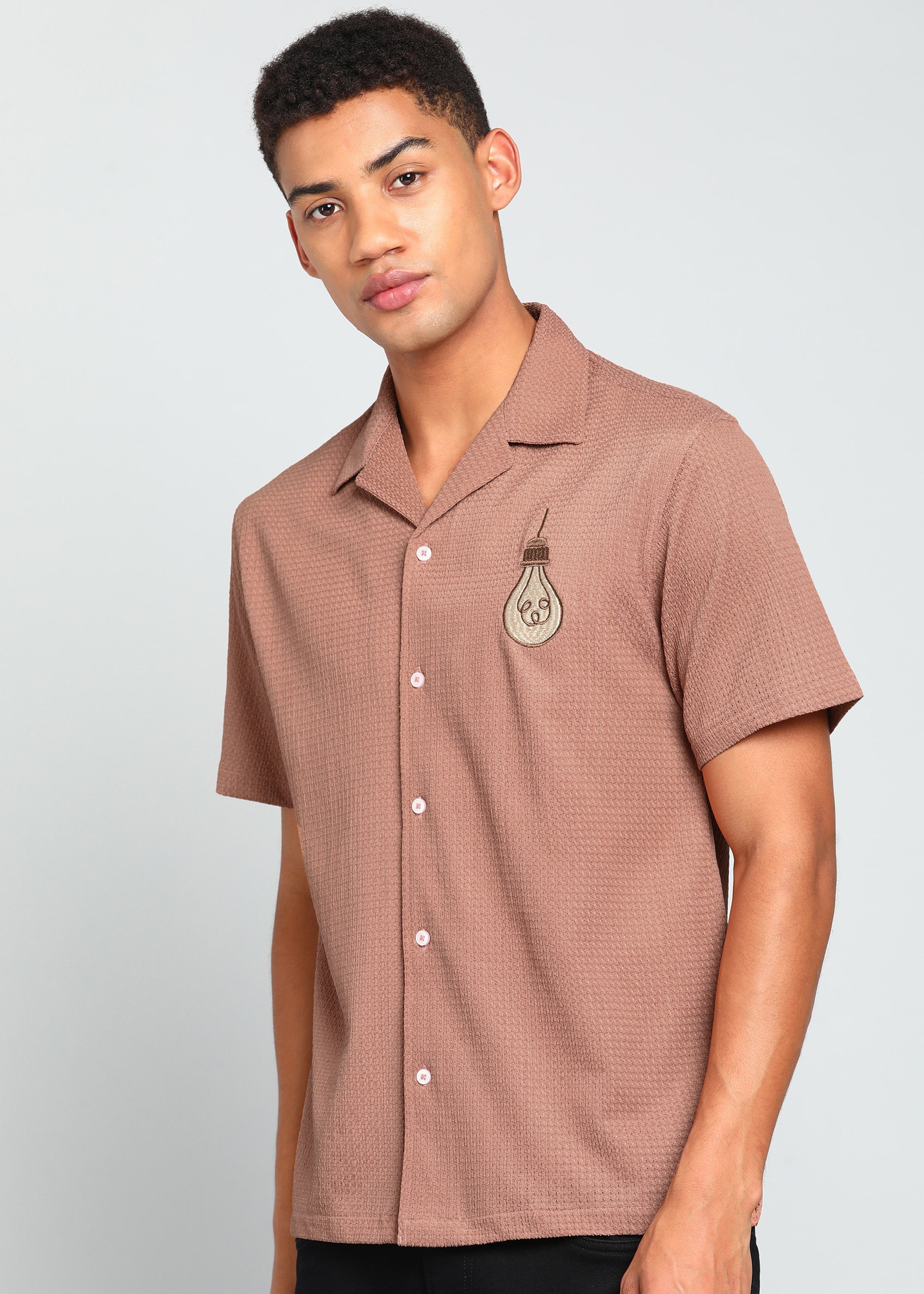 Men’s Dusty Rose Textured Resort Embroidery Shirt