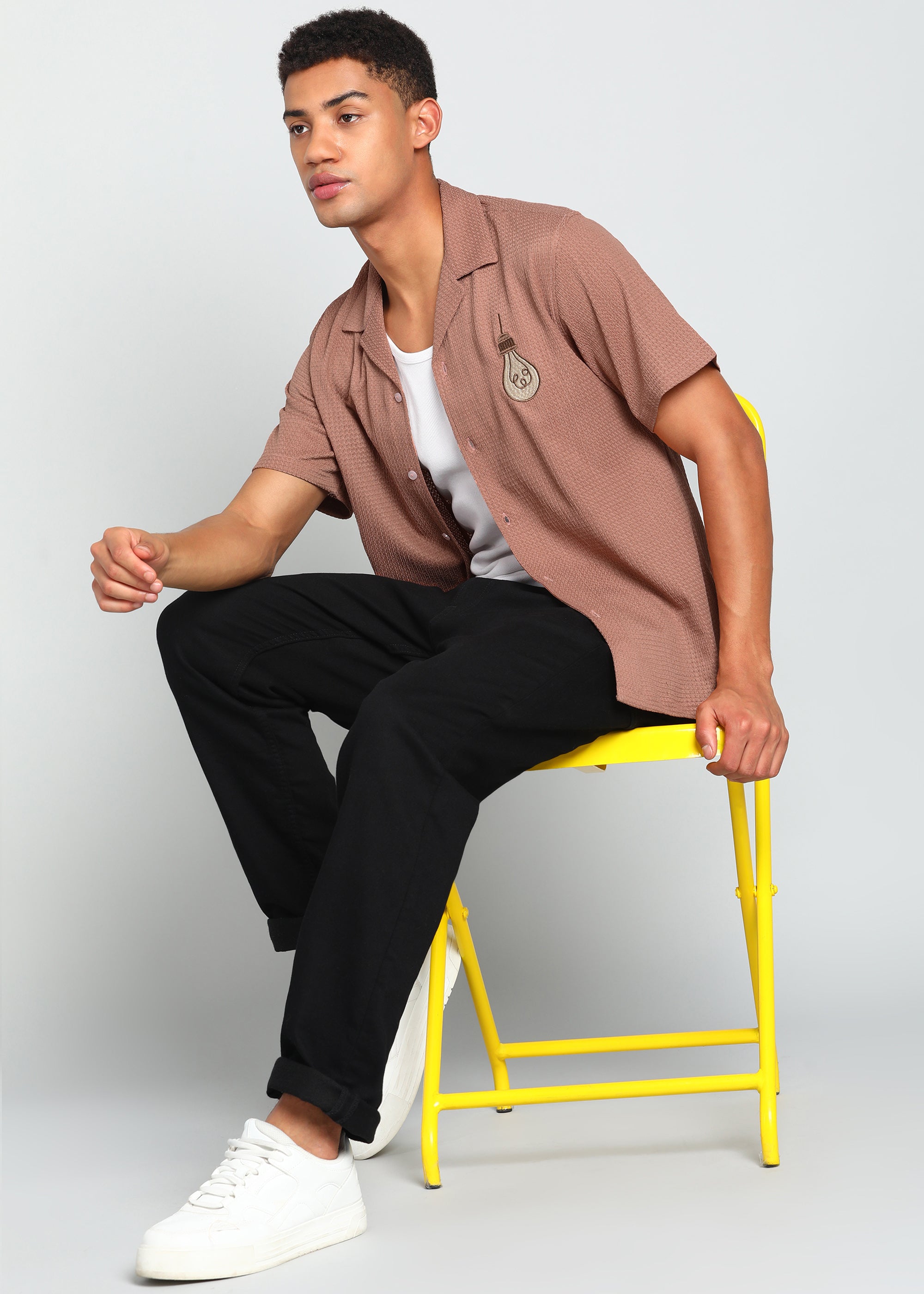 Men’s Dusty Rose Textured Resort Embroidery Shirt