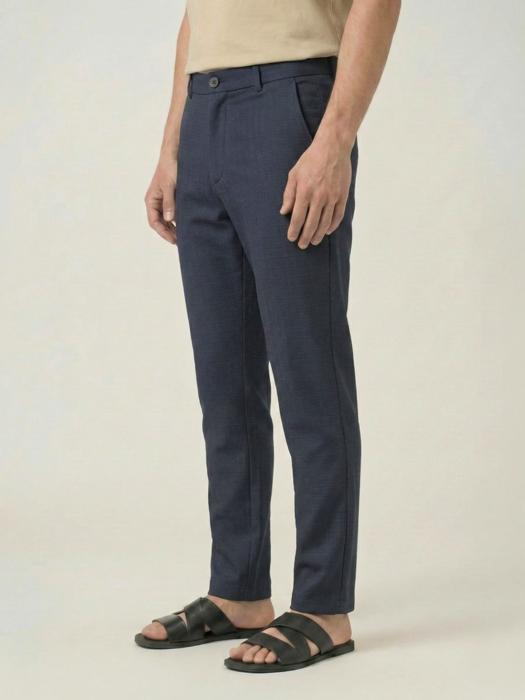 Men's Granite Grey Checks Soft Lycra Trousers