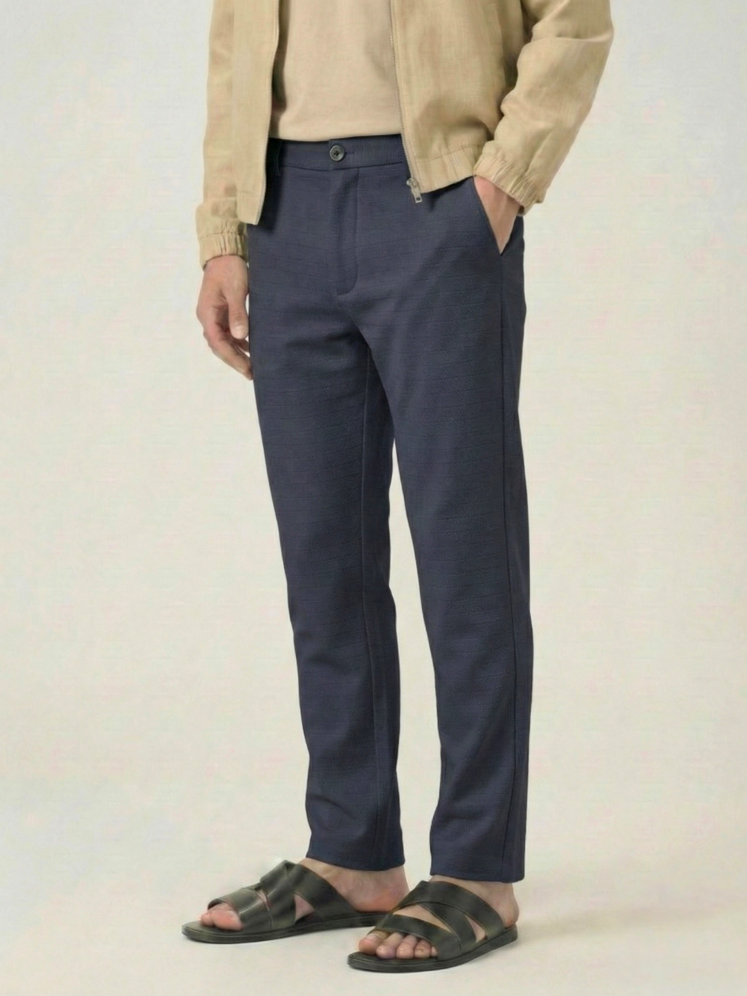 Men's Granite Grey Checks Soft Lycra Trousers