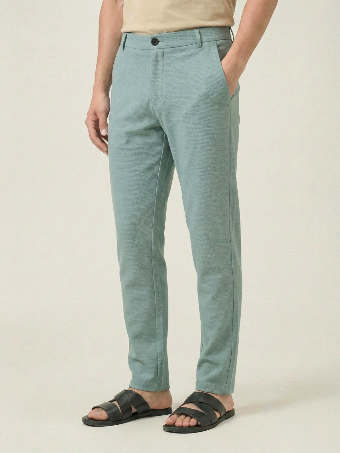 Men's Light Green Checks Soft Lycra Trousers