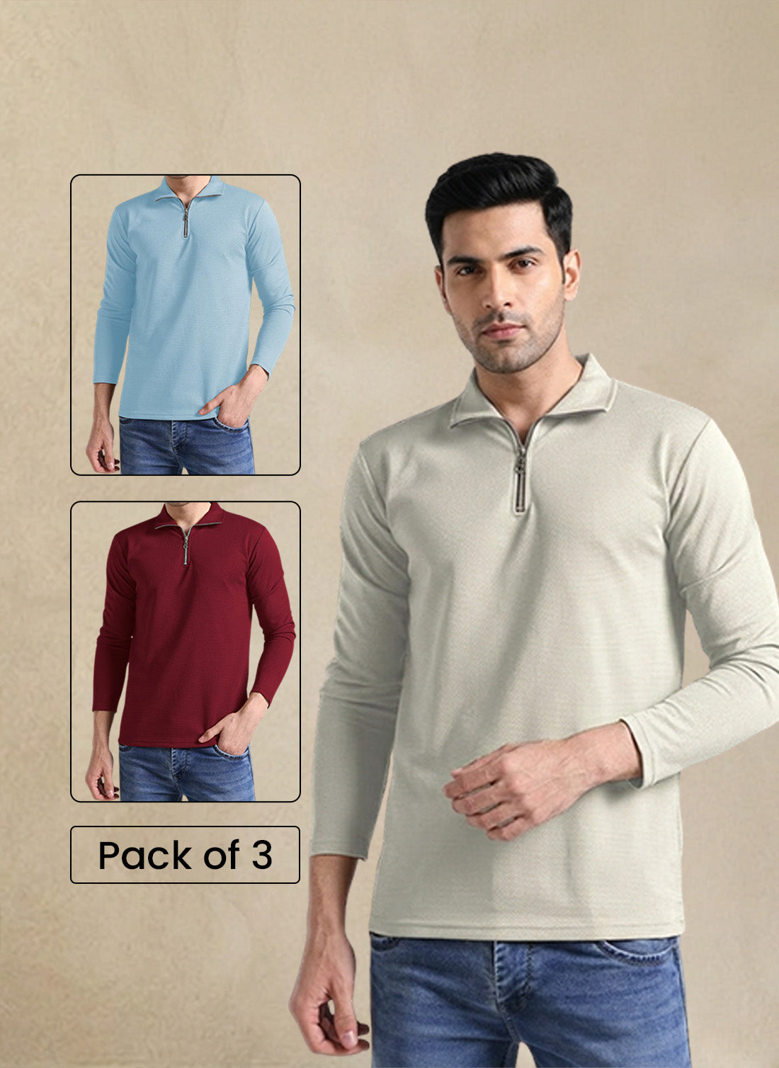 Pick any 3 Full Sleeve Zipper T-Shirt combo