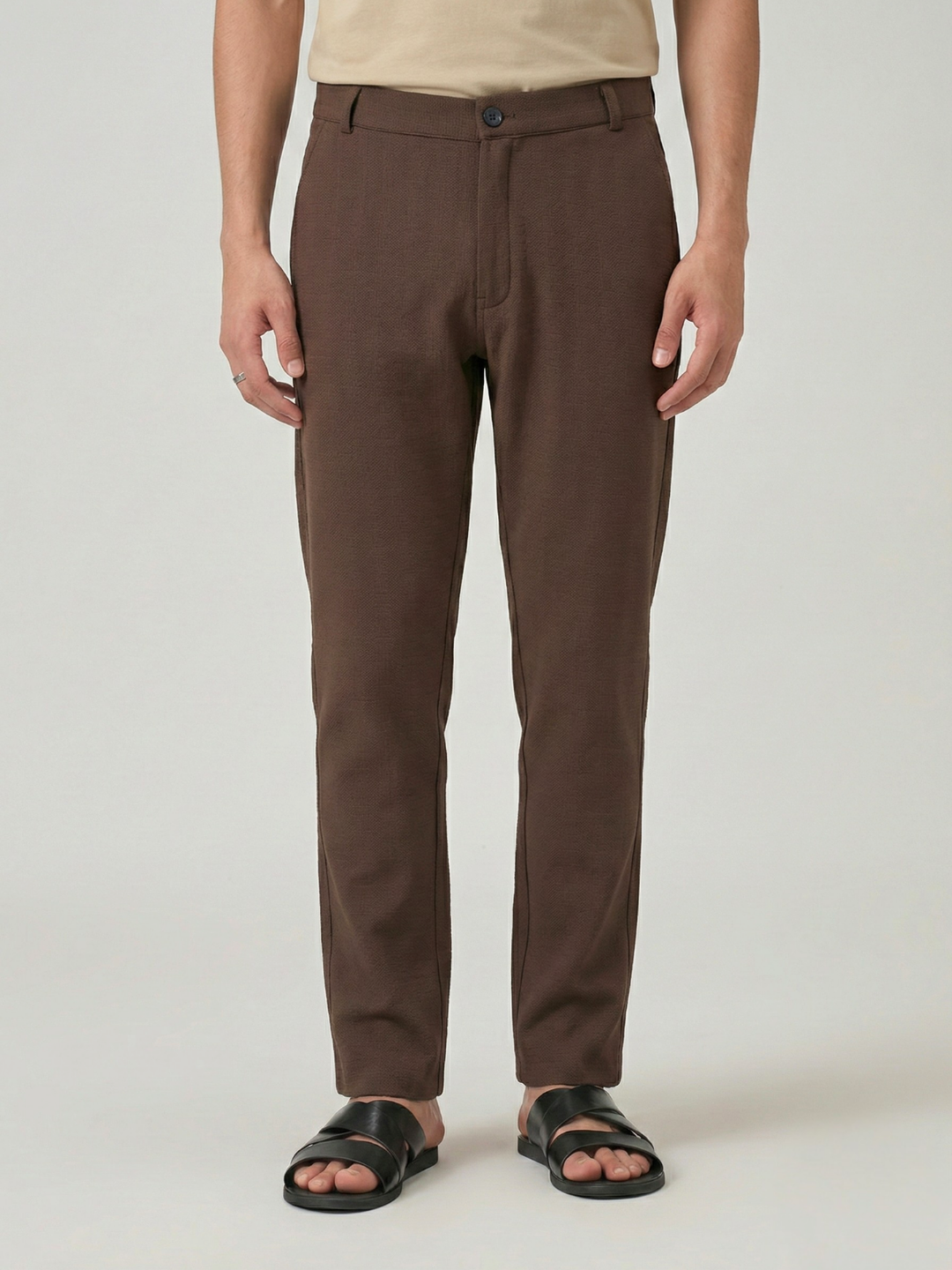 Men's Brown Checks Soft Lycra Trousers