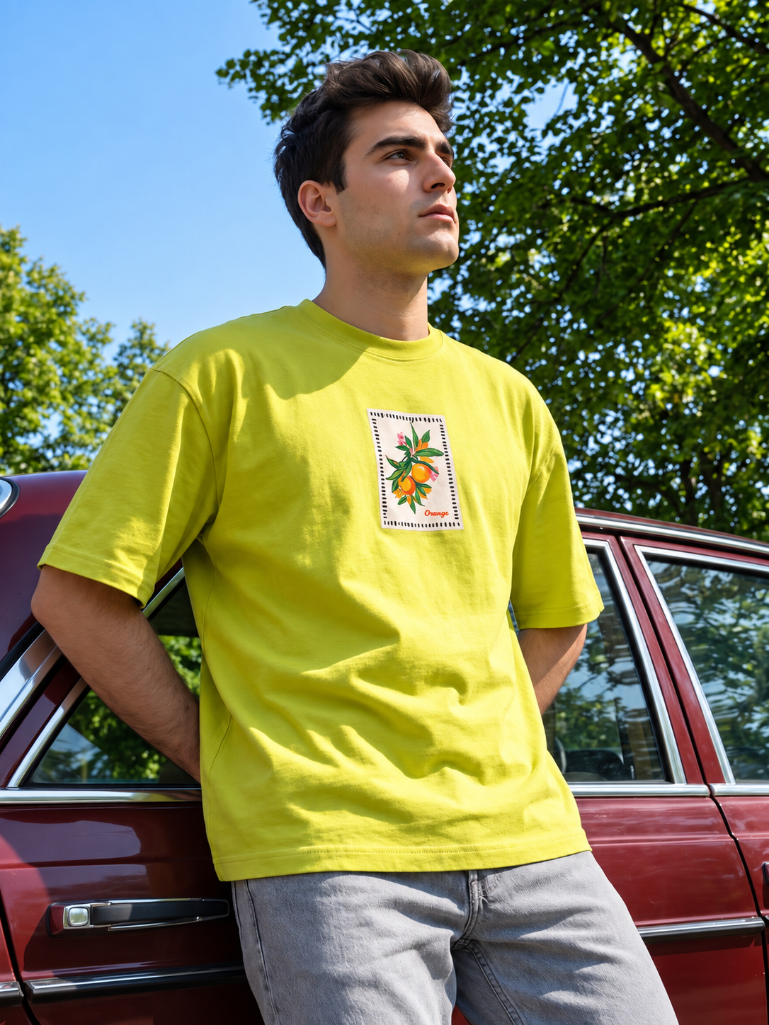 Men’s Orange Graphic Oversized T-Shirt - Yellow