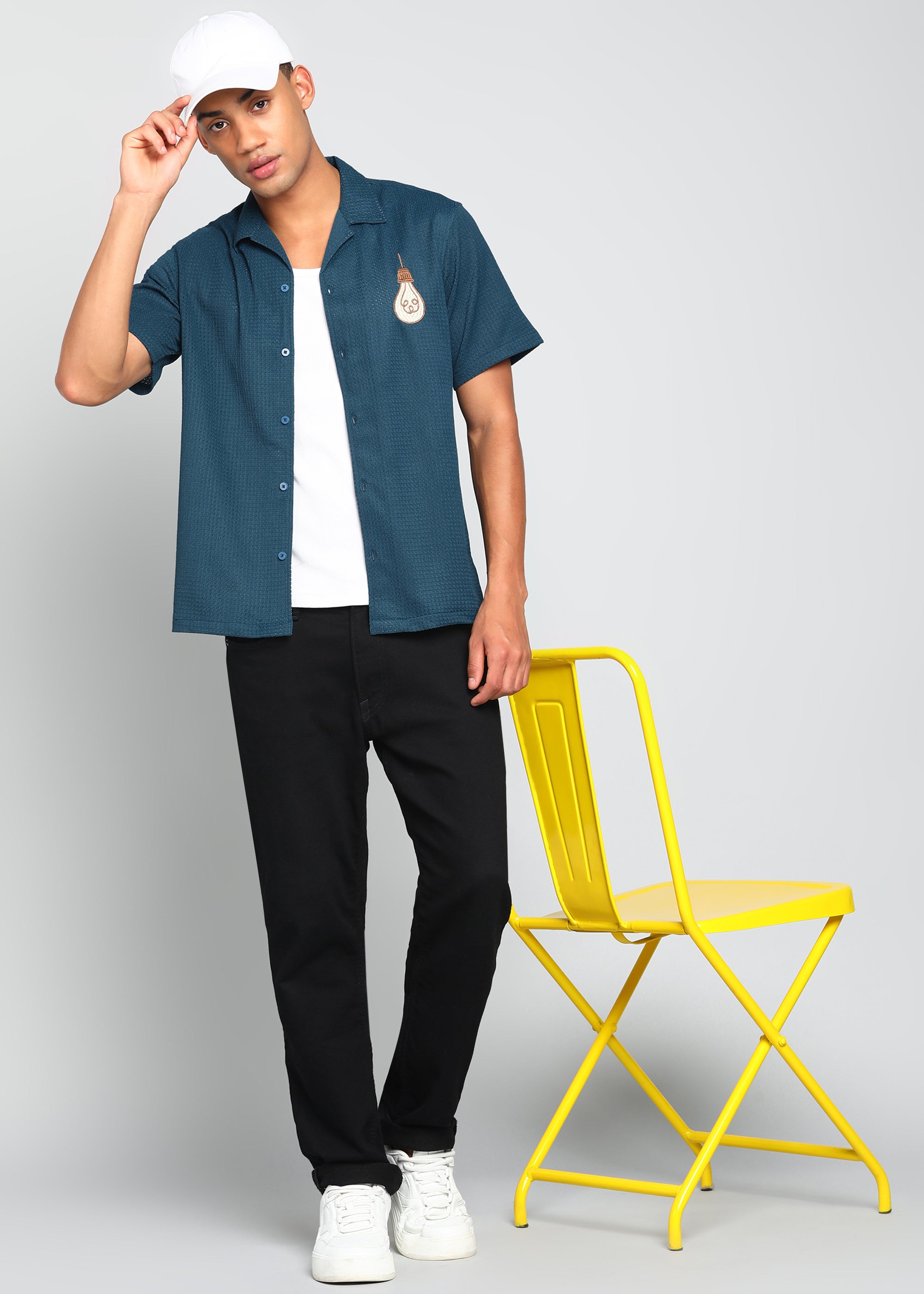 Men’s Deep Teal Textured Resort Embroidery Shirt