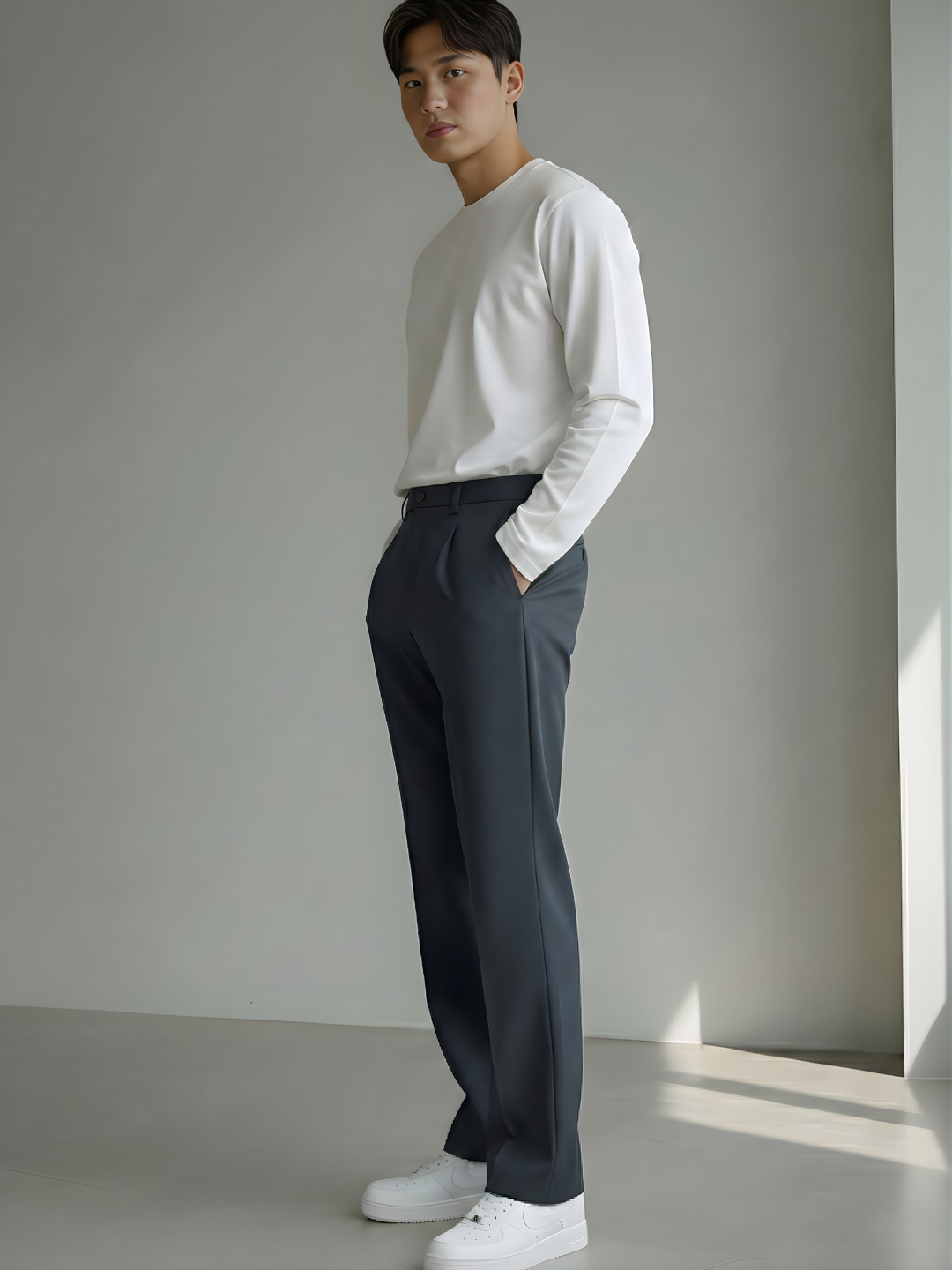 Men's Granite Grey Loose-Fit Korean Trouser