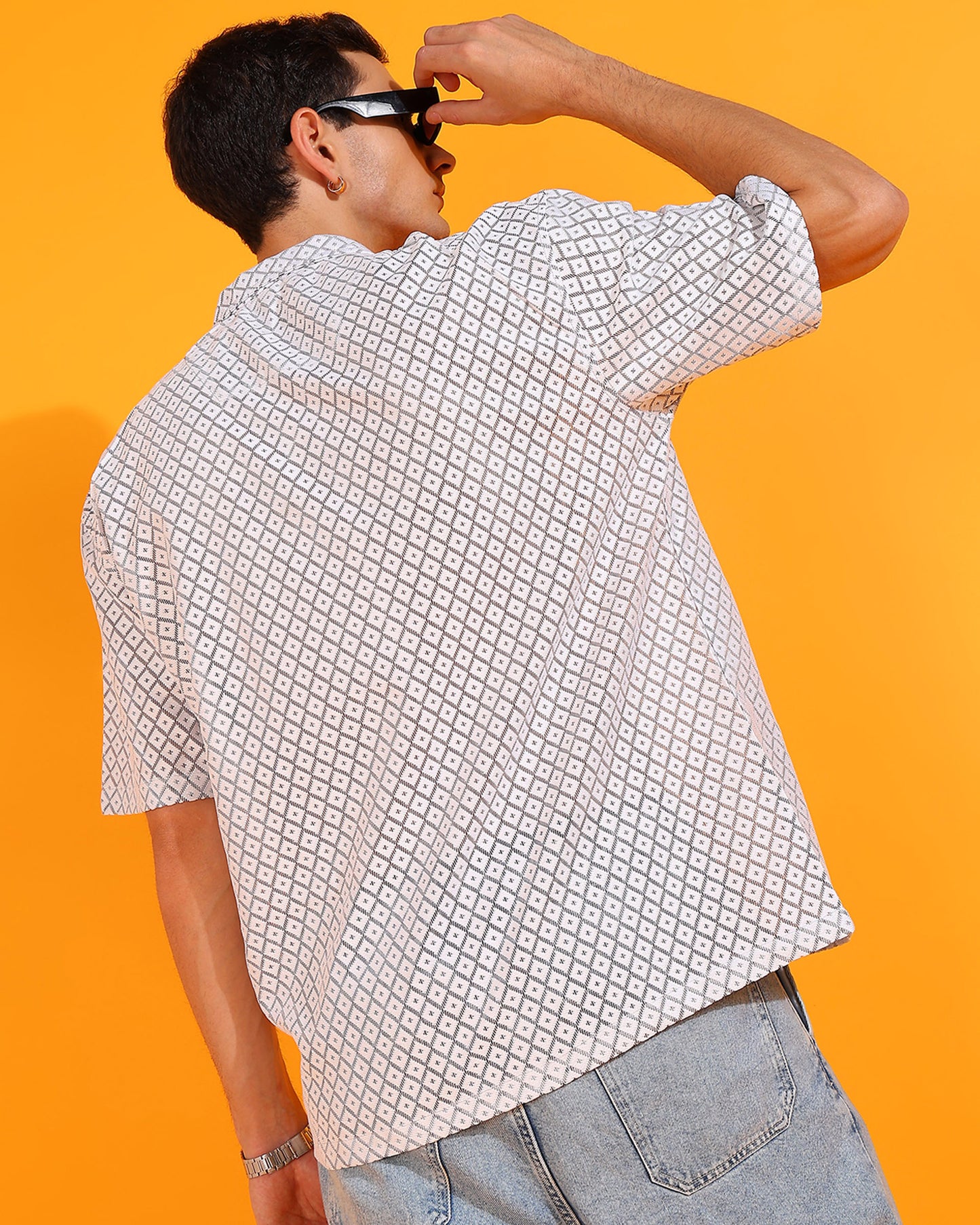 White Crochet Rhombus Design Shirt