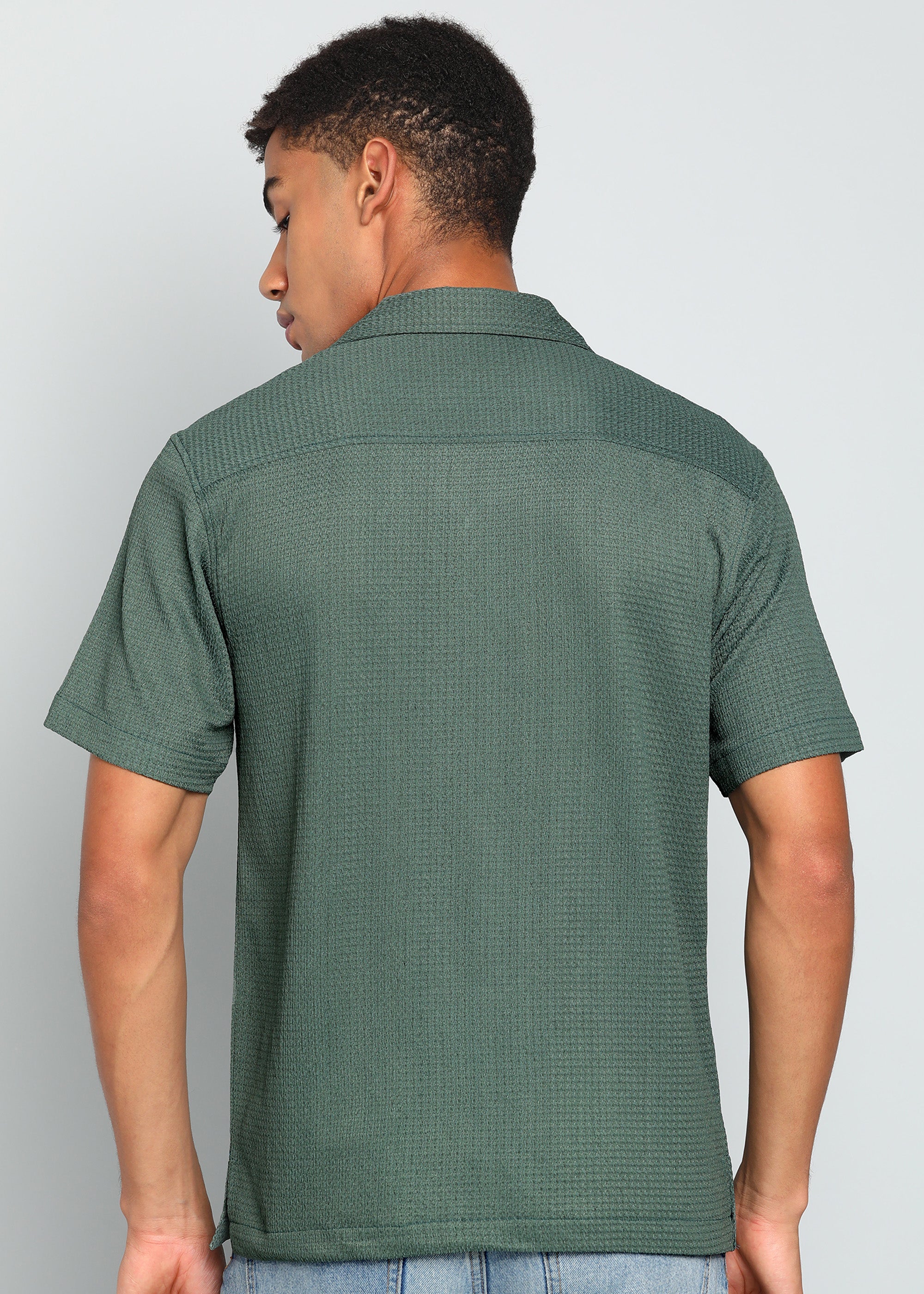 Men’s Sage Green Textured Resort Embroidery Shirt