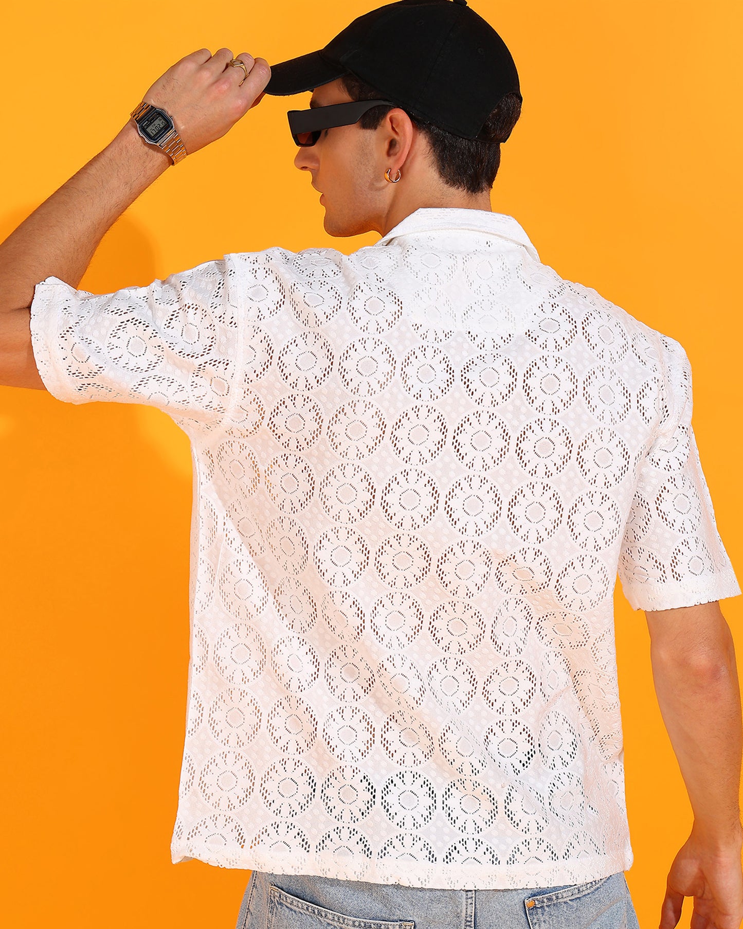 White Crochet Circle Design Shirt