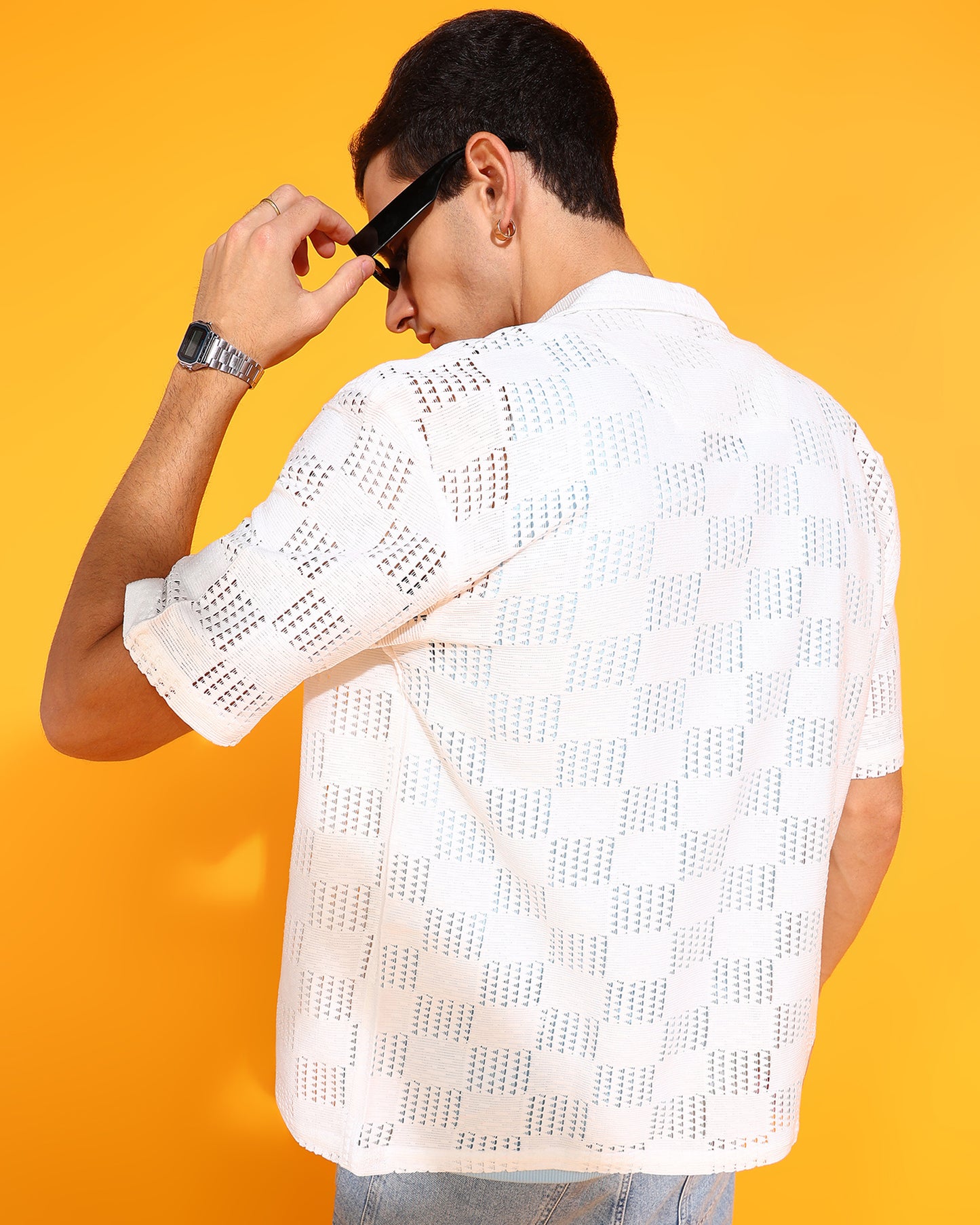 Square Checks Pattern Crochet Shirt