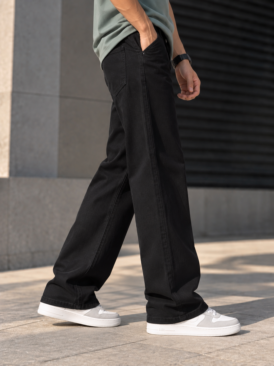Men's Black Solid Wide Leg Denim Jeans – Relaxed Fit