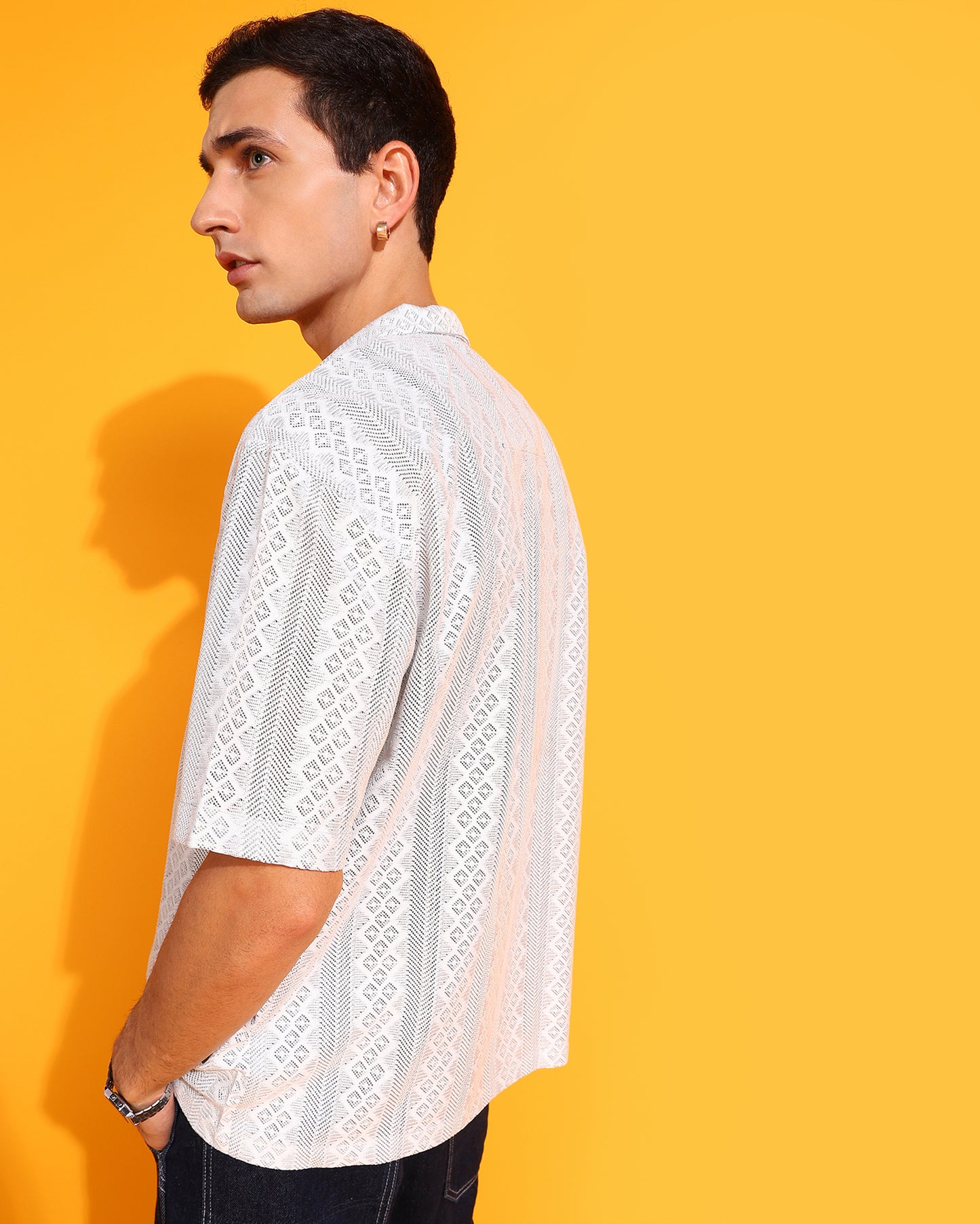 Rhombus Self Pattern White Shirt