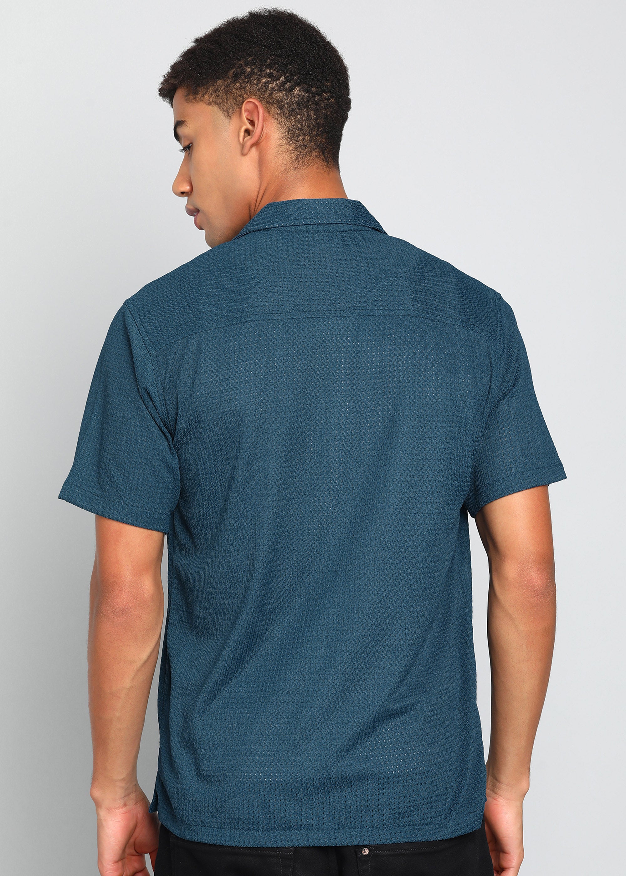 Men’s Deep Teal Textured Resort Embroidery Shirt