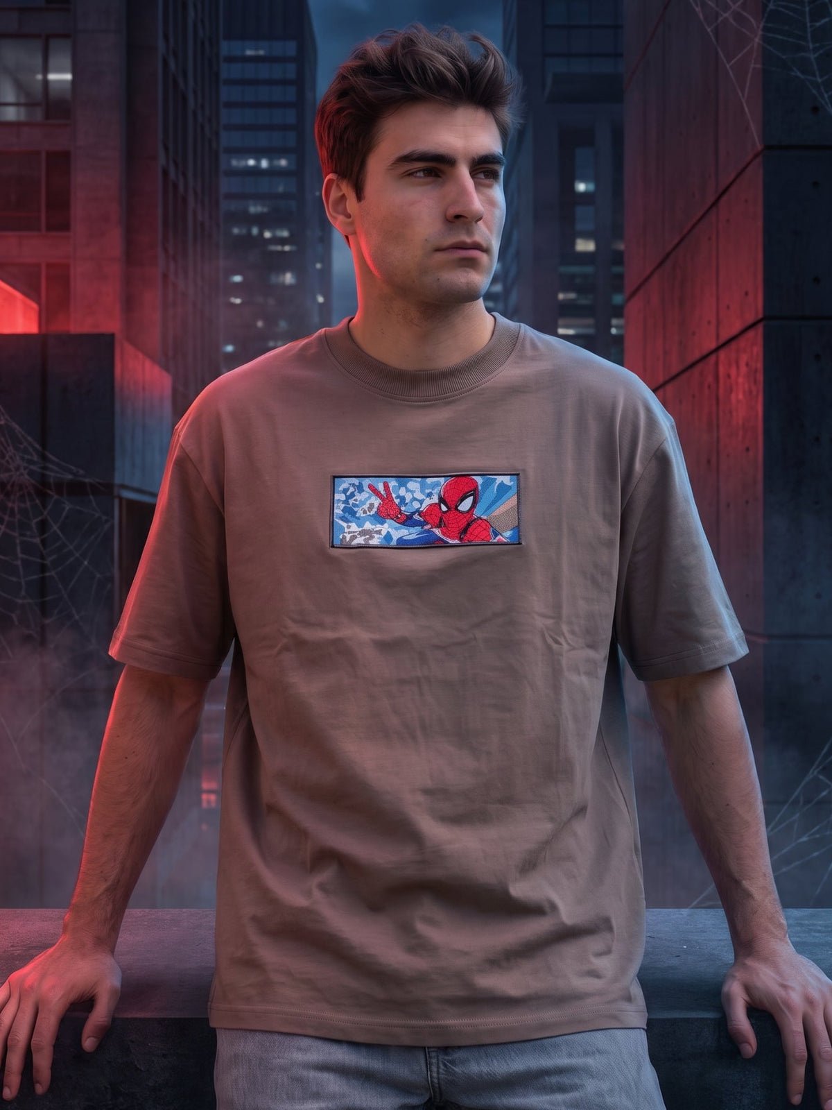 Men’s Premium Graphic Patch Oversized T-Shirt - Brown