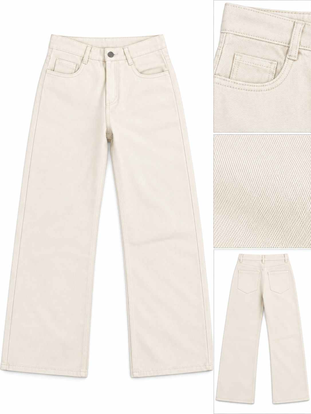 Men's Off-White Solid Wide Leg Denim Jeans – Relaxed Fit