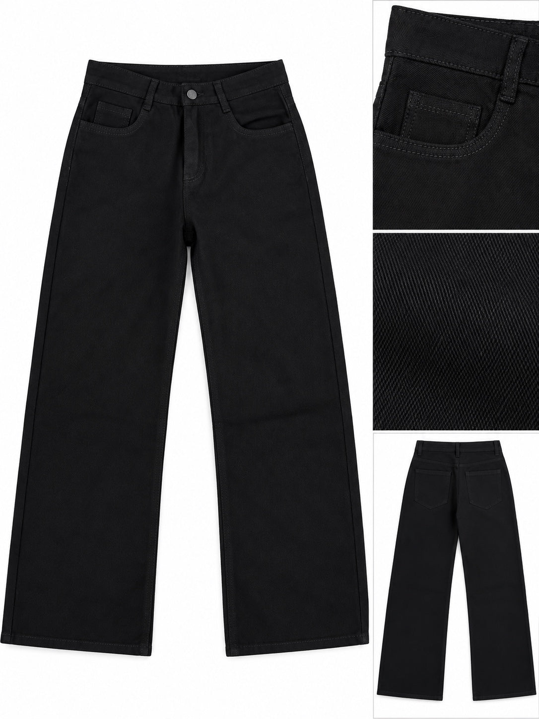 Men's Black Solid Wide Leg Denim Jeans – Relaxed Fit