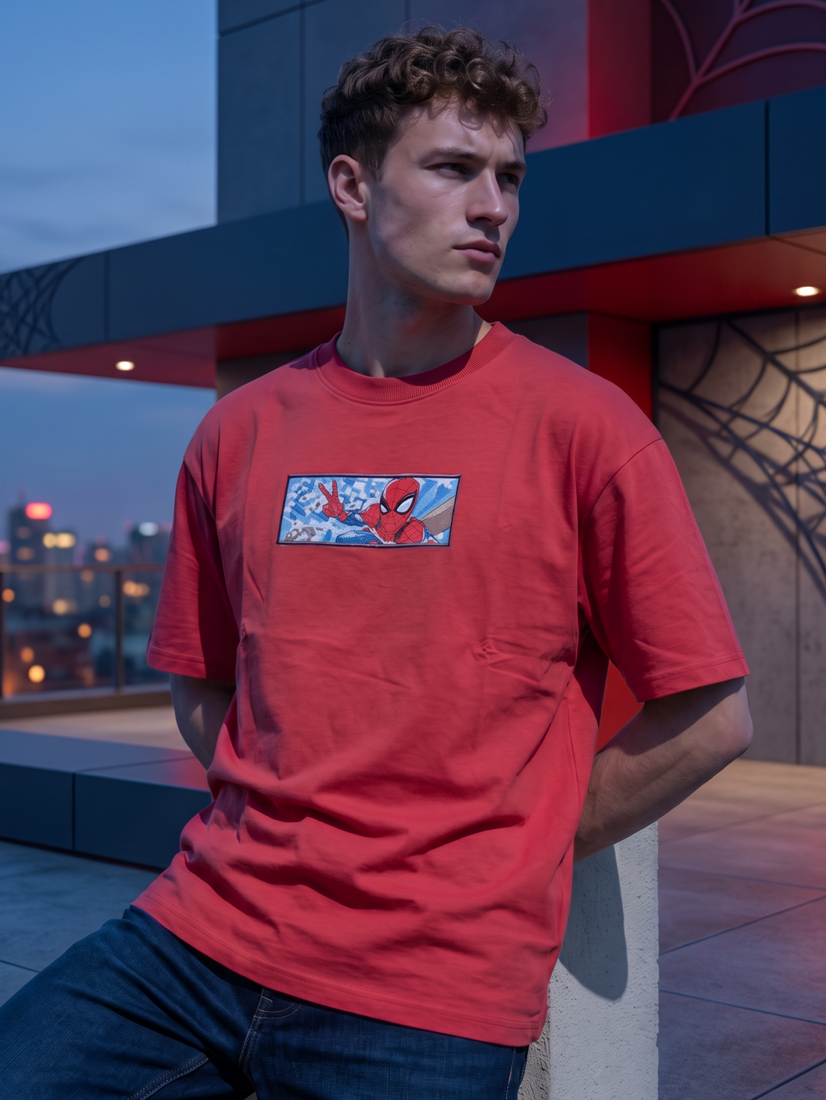 Men’s Premium Graphic Patch Oversized T-Shirt - Red