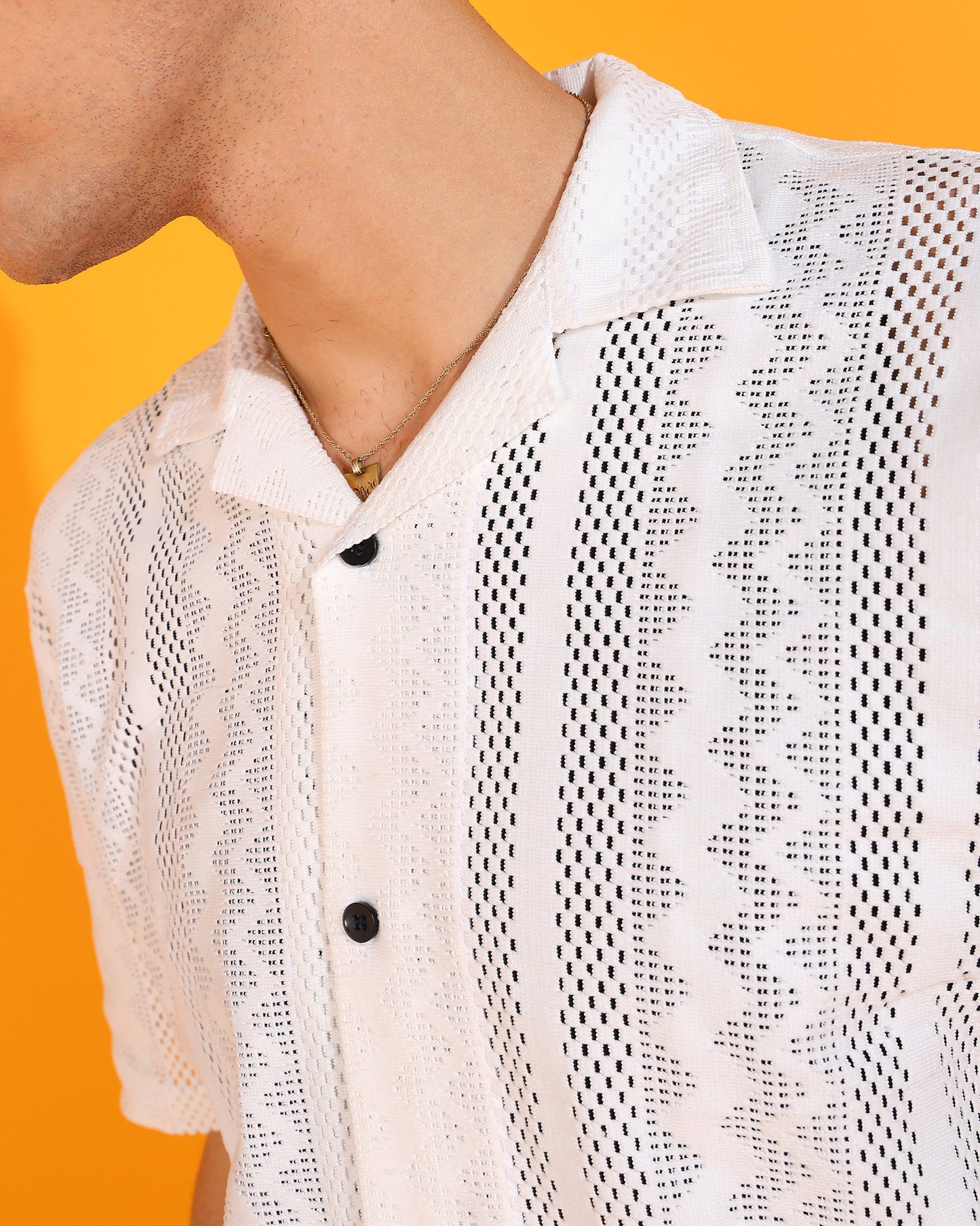 White Crochet Stripe Shirt