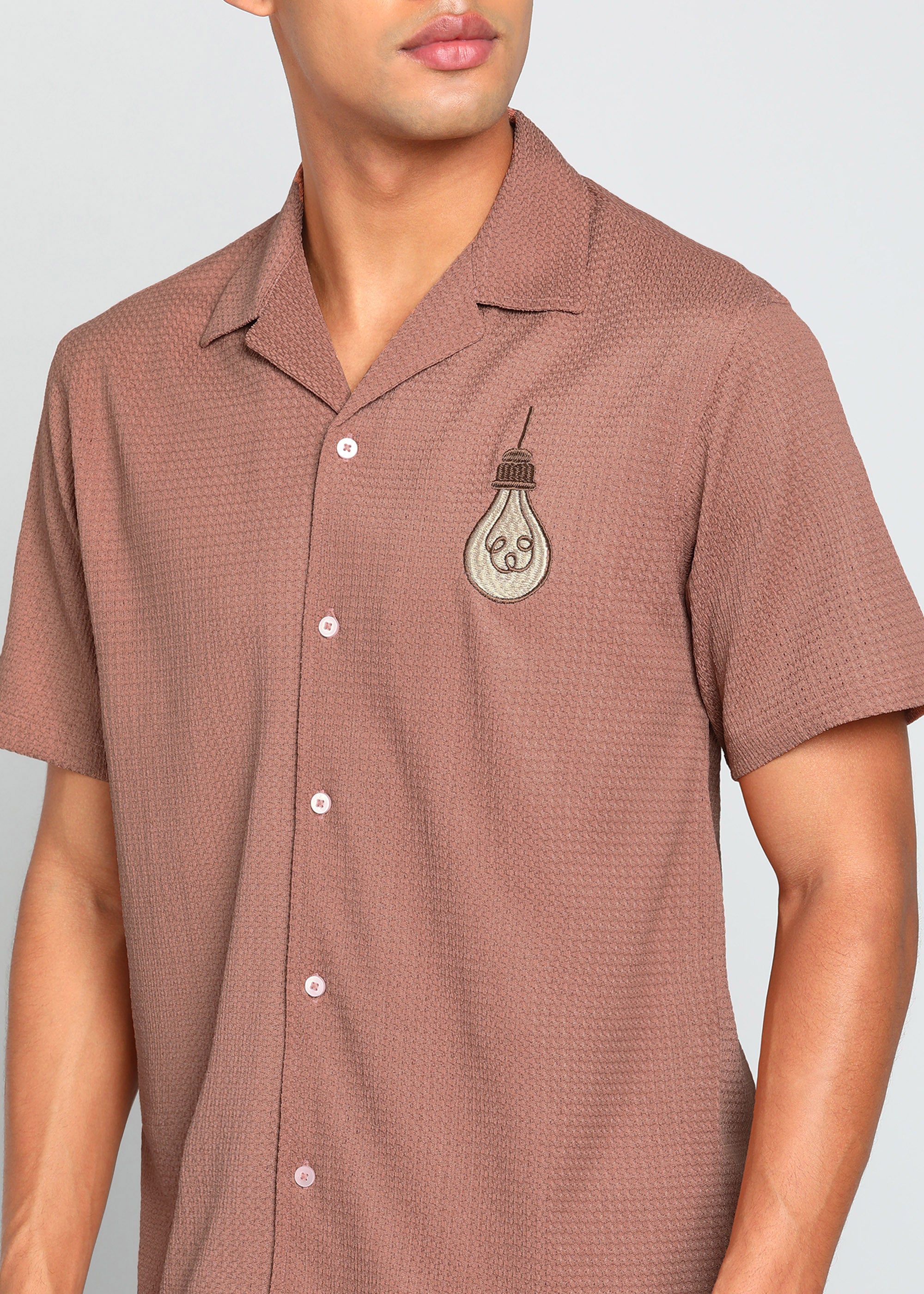 Men’s Dusty Rose Textured Resort Embroidery Shirt