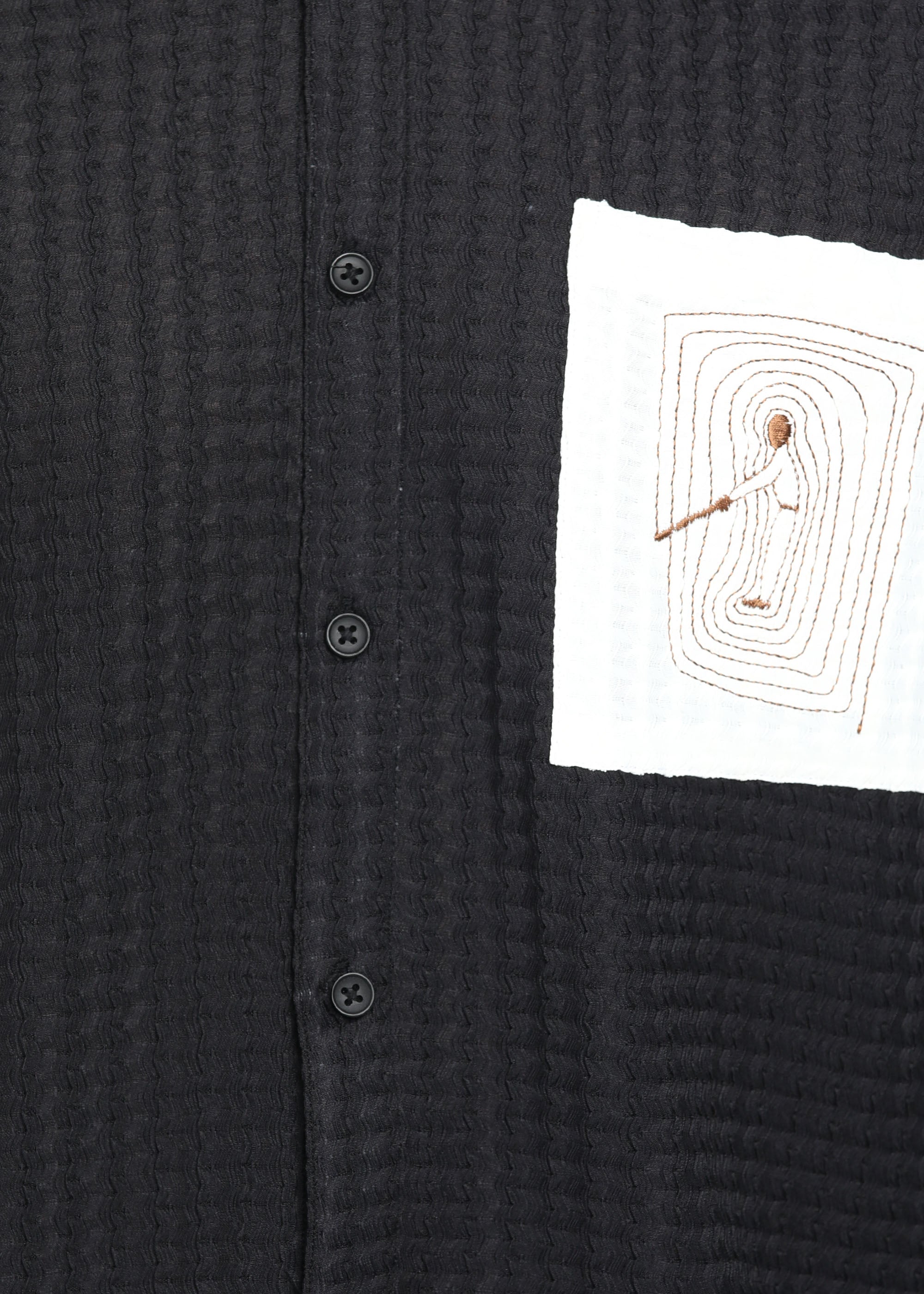 Men’s Black Textured Polyester Long Sleeve Shirt with Contrast Graphic Patch