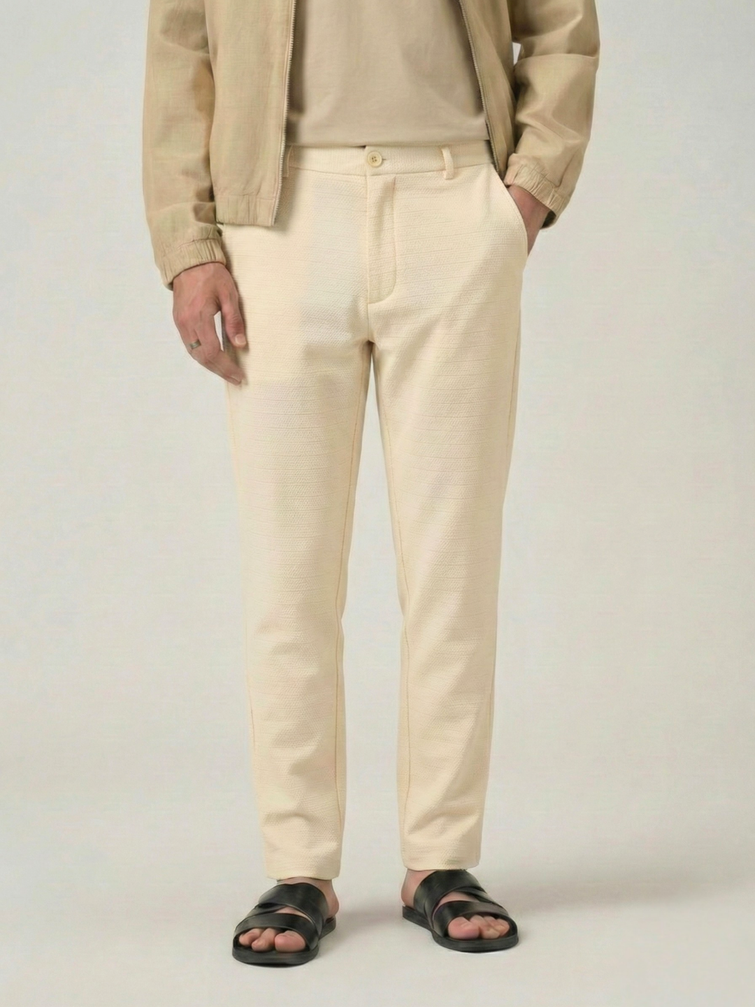 Men's Cream Checks Soft Lycra Trousers