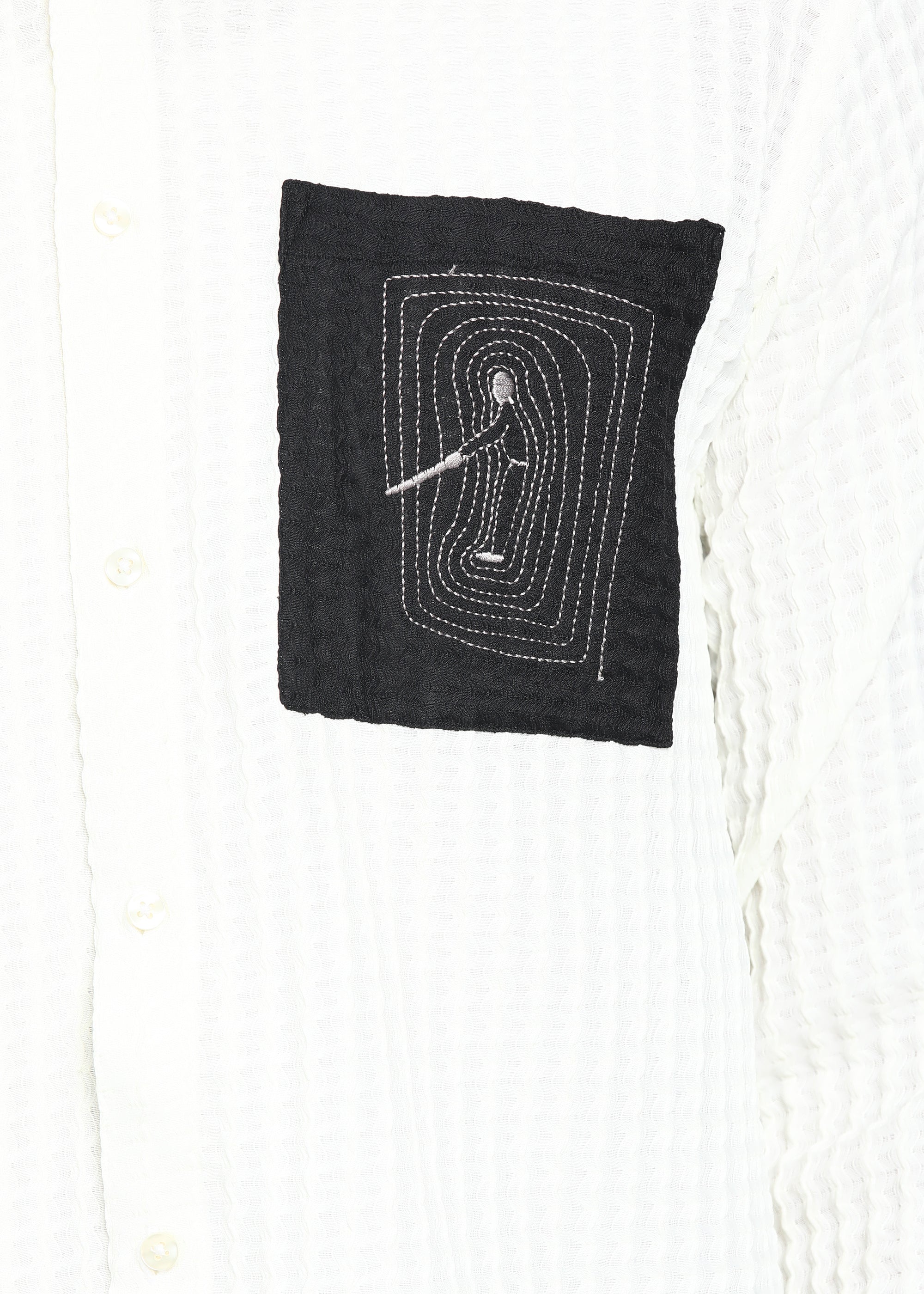 Men’s White Textured Polyester Long Sleeve Shirt with Contrast Graphic Patch