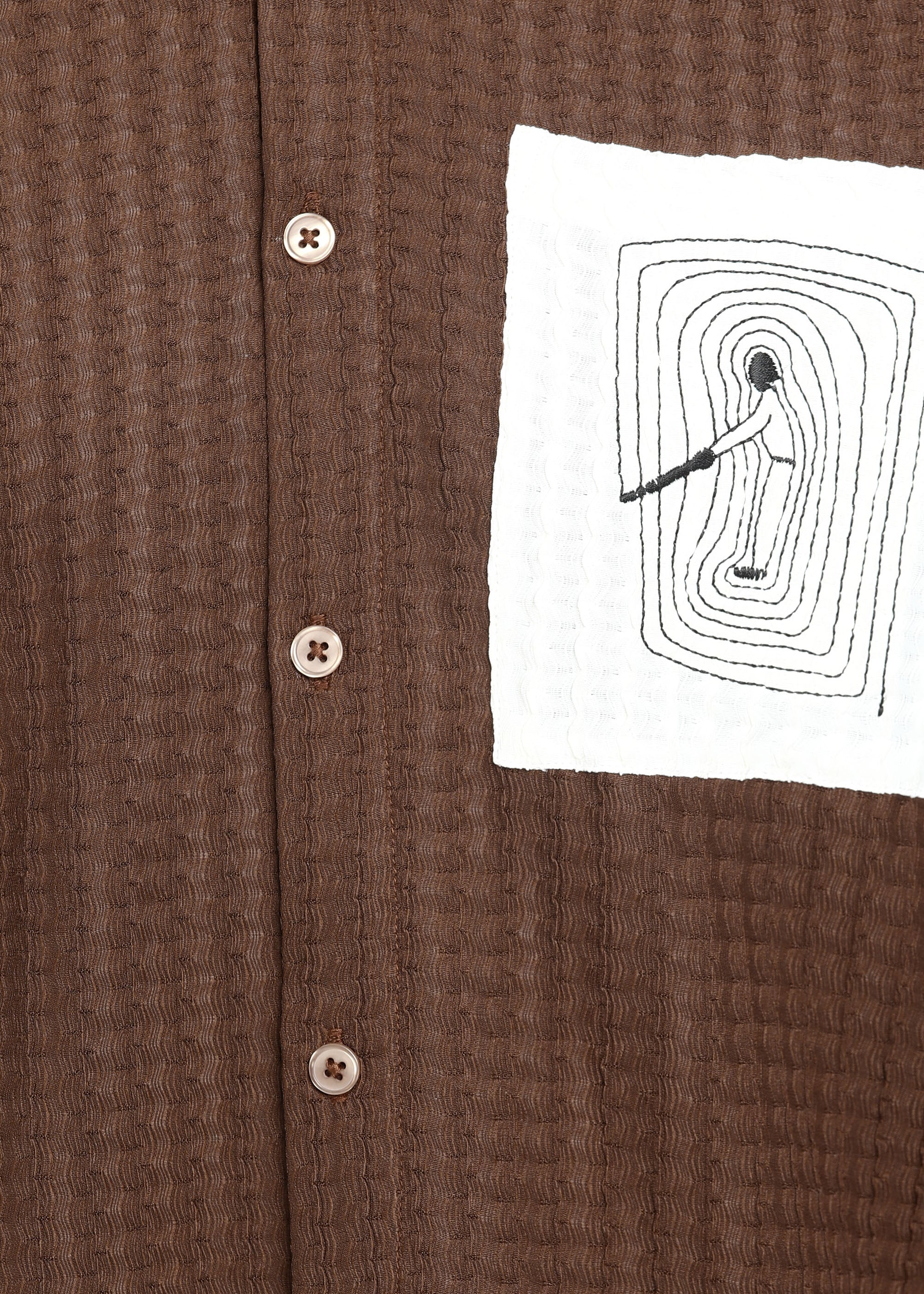 Men’s Brown Textured Polyester Long Sleeve Shirt with Contrast Graphic Patch
