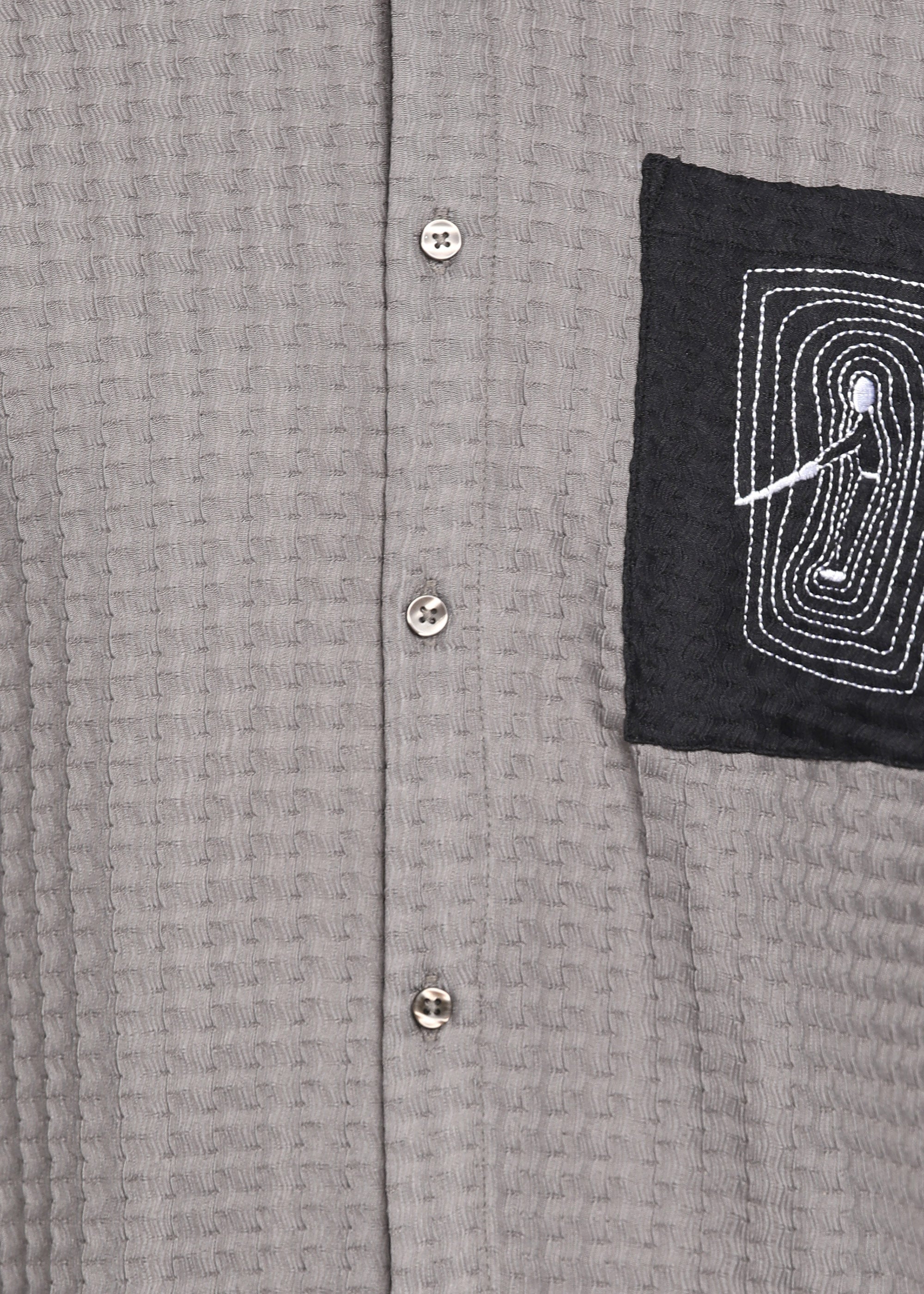 Men’s Grey Textured Polyester Long Sleeve Shirt with Contrast Graphic Patch