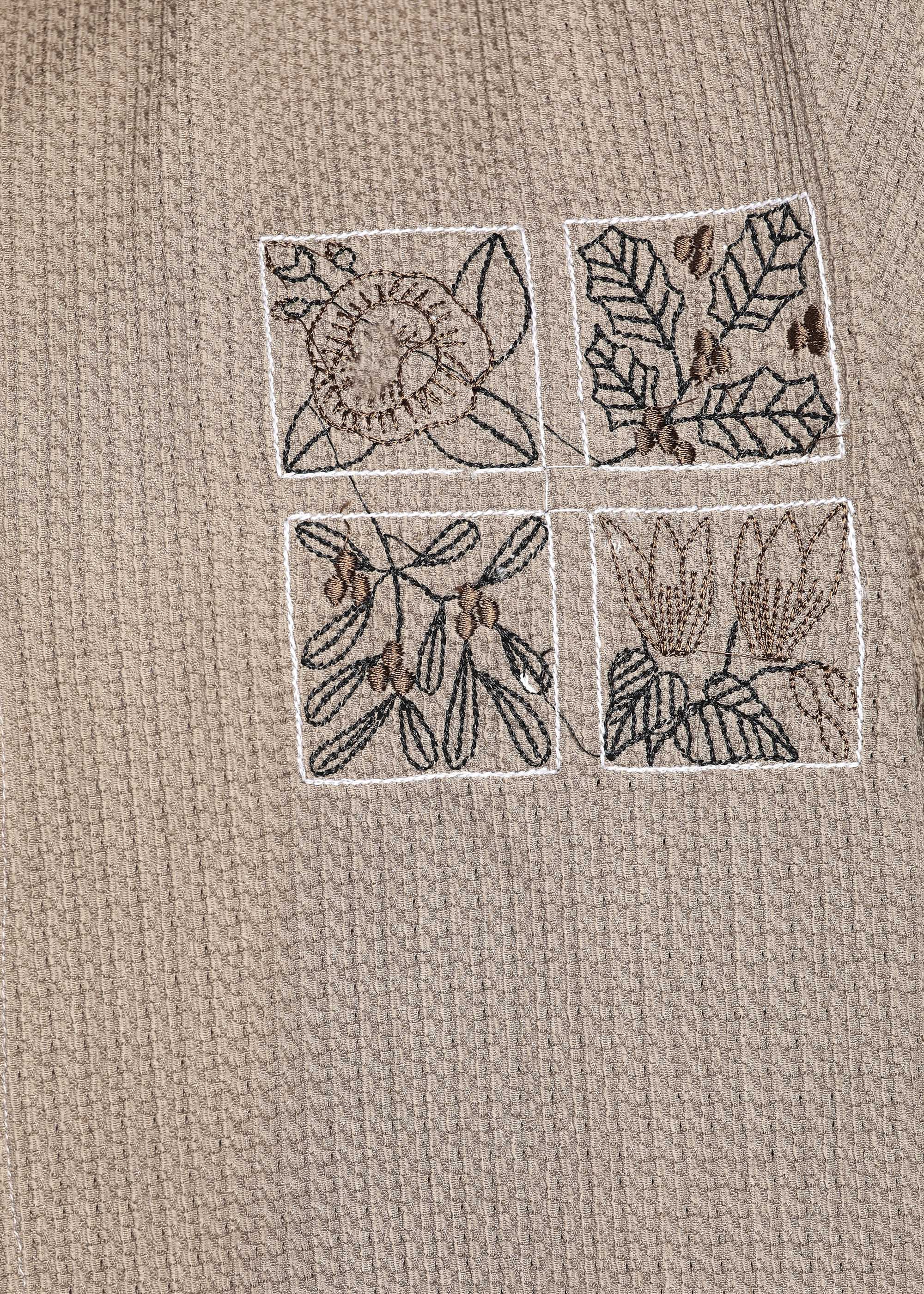 Men’s Beige Textured Regular Fit Shirt with Floral Chest Embroidery