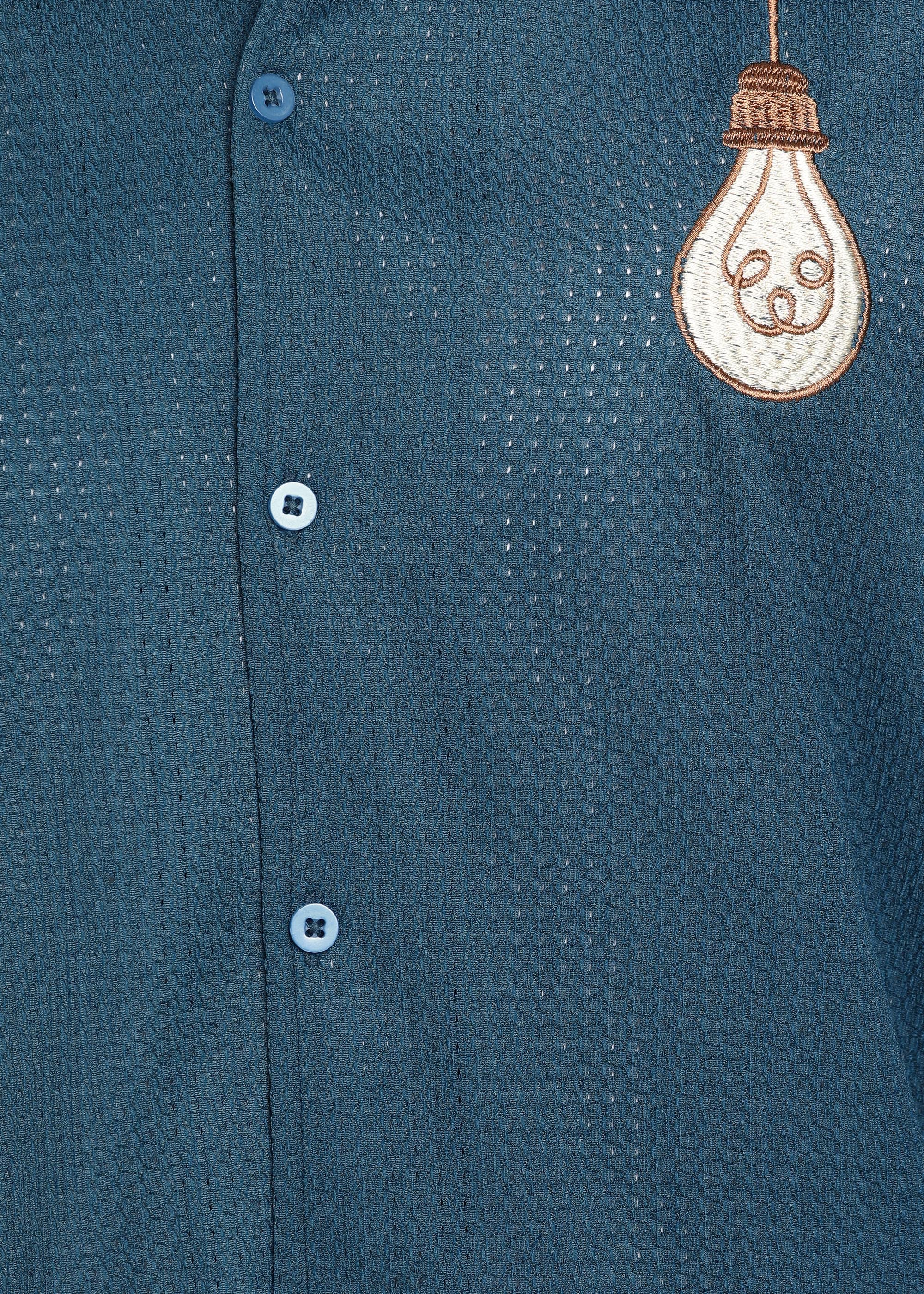 Men’s Deep Teal Textured Resort Embroidery Shirt