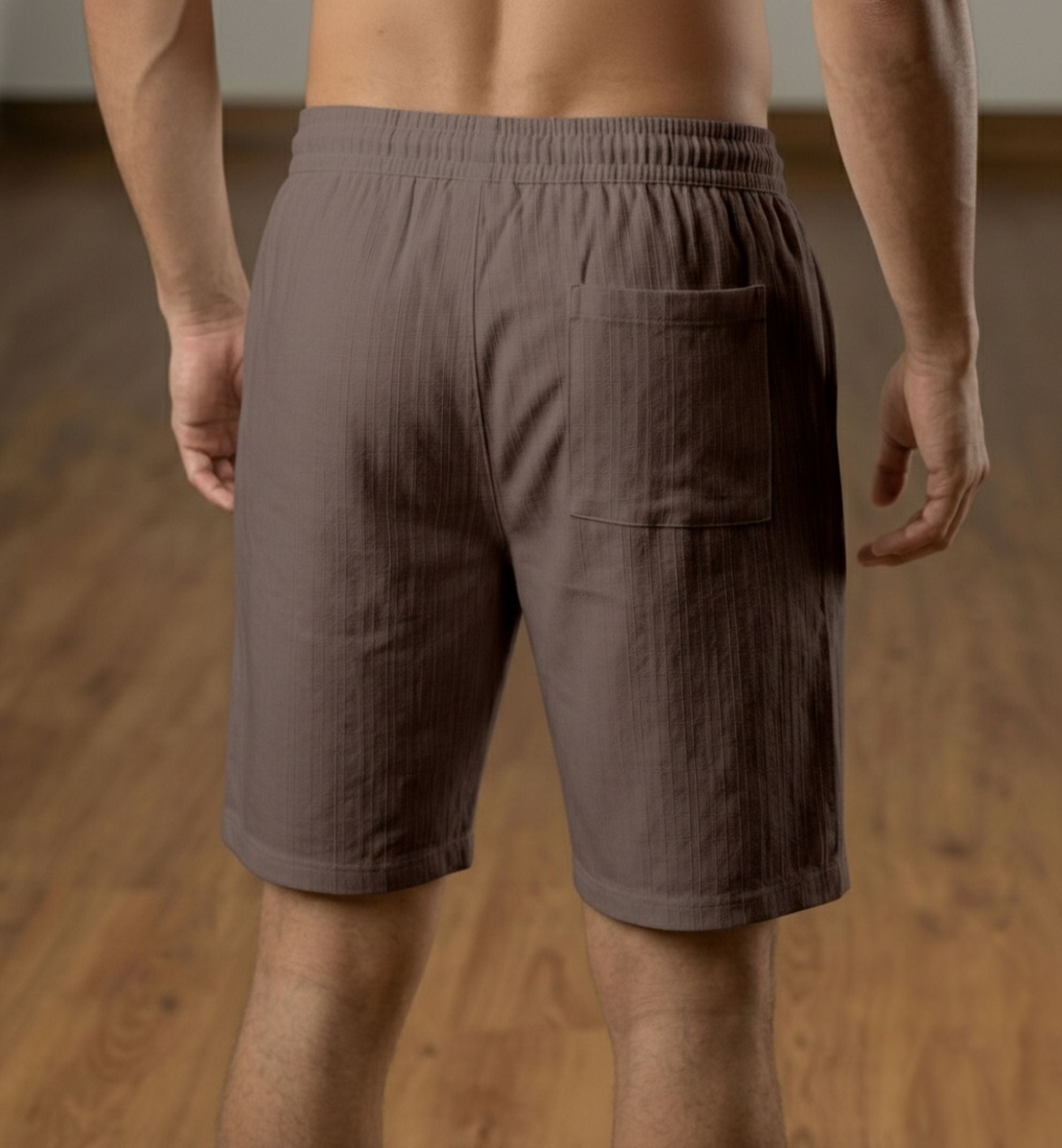 Men’s Earthy Mocha Textured Polyester Jute Drawstring Shorts