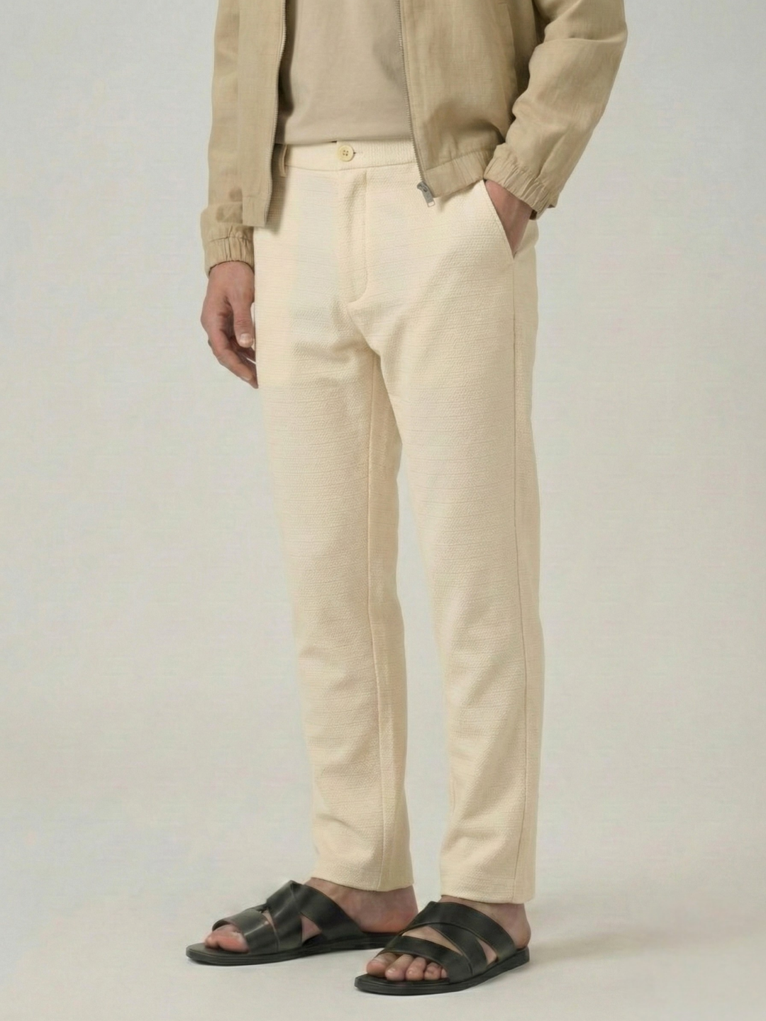Men's Cream Checks Soft Lycra Trousers