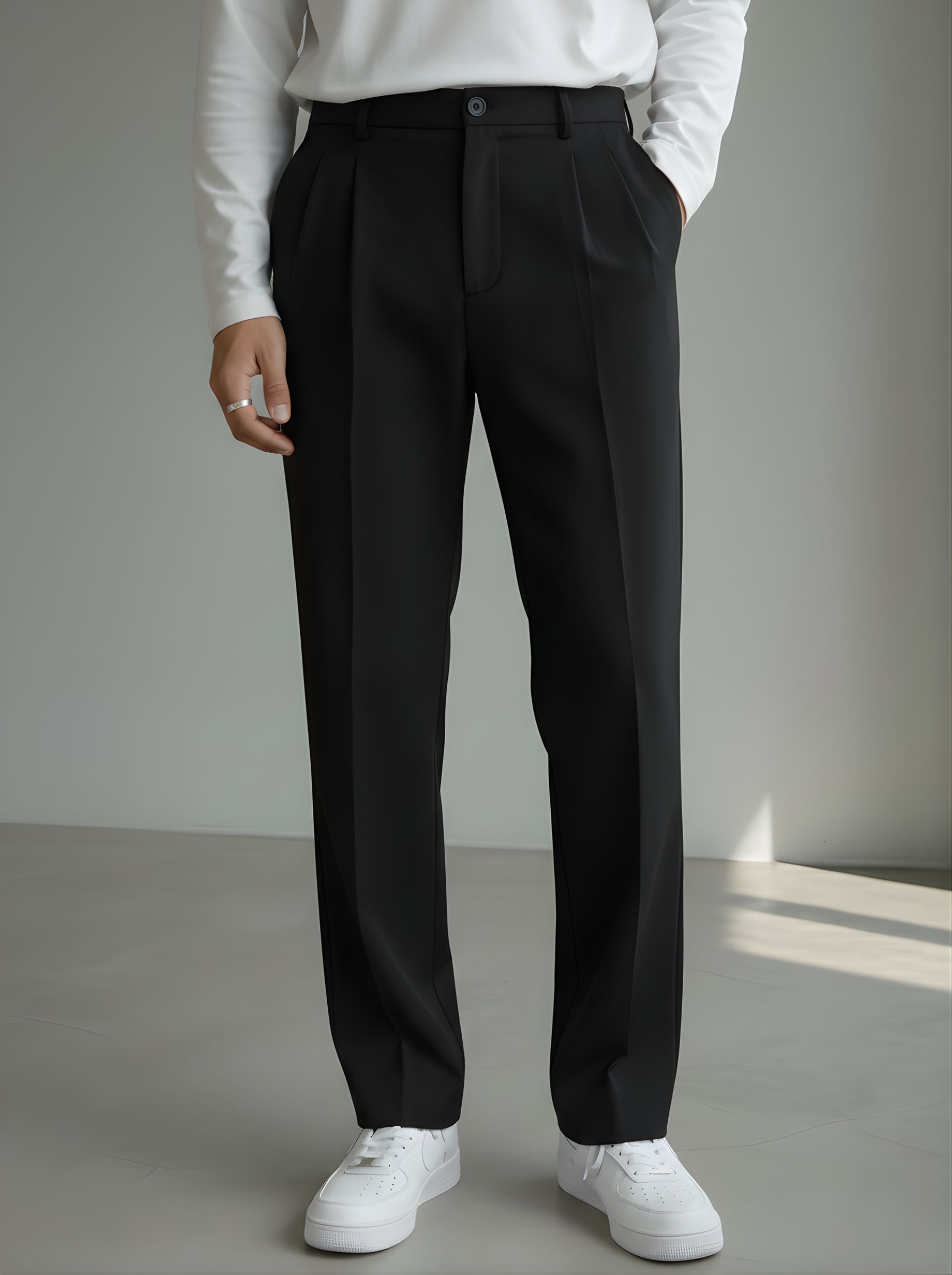 Men's Graphite Black Loose-Fit Korean Trouser