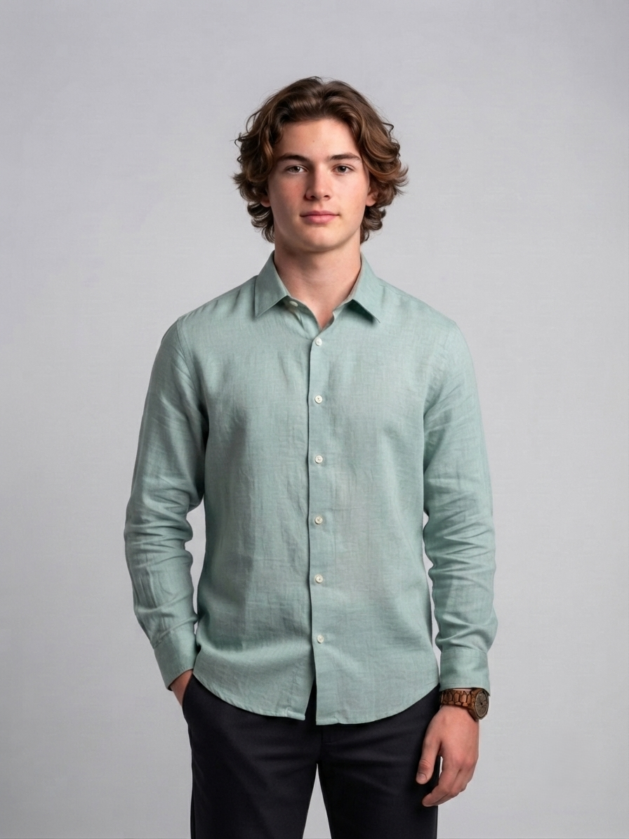 Men's Classic Poly-Linen Solid Shirt - Muted Sage Green
