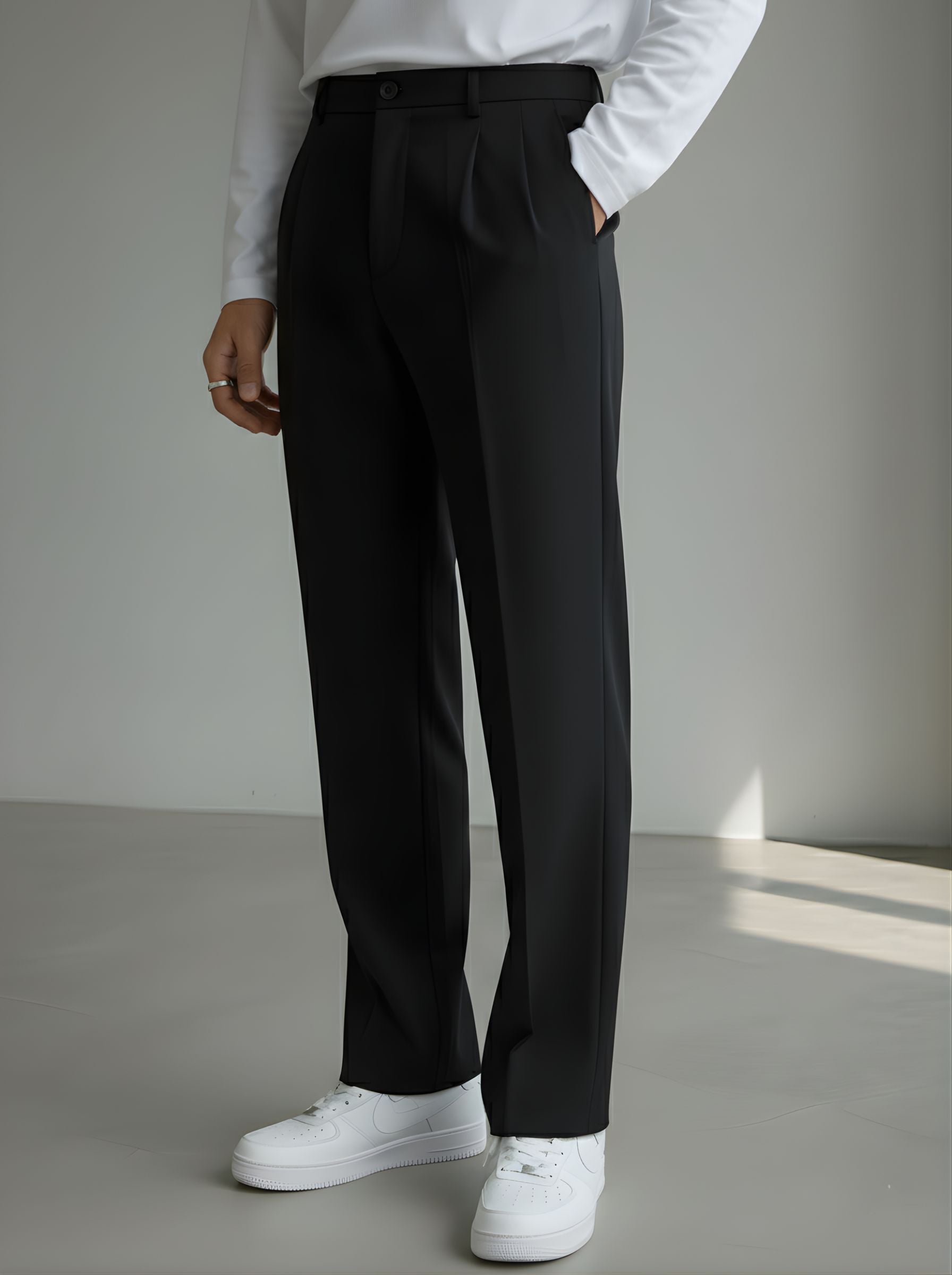 Men's Graphite Black Loose-Fit Korean Trouser