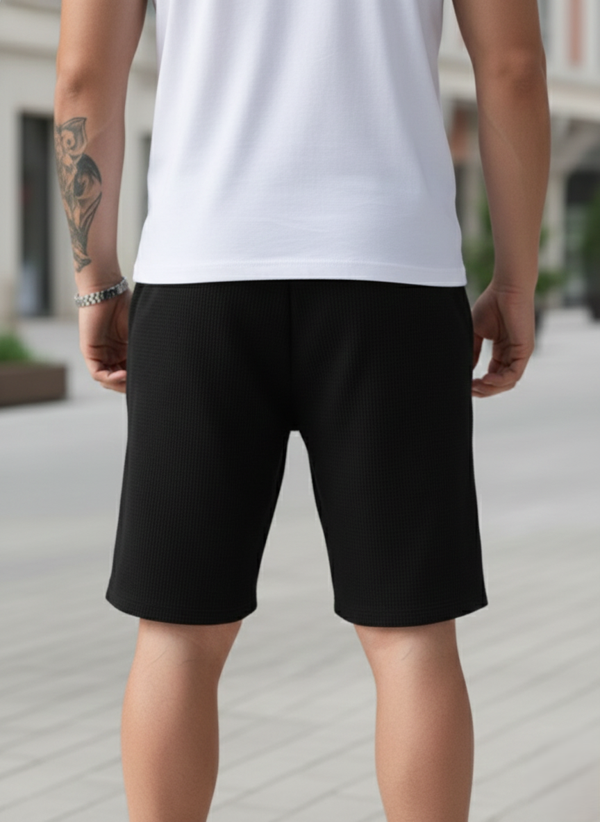 Men's Jet Black Premium Waffle Knit Shorts