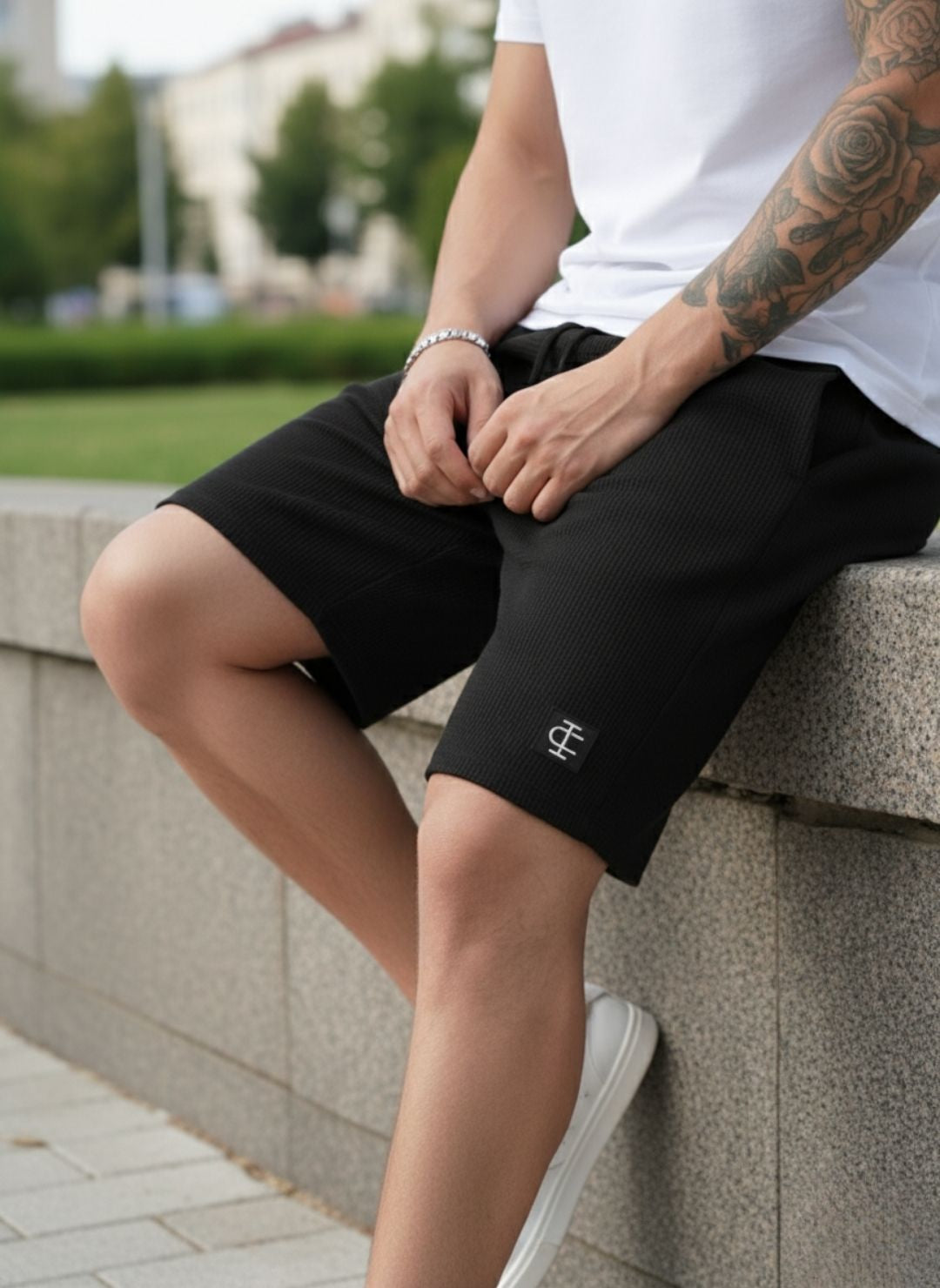 Men's Jet Black Premium Waffle Knit Shorts