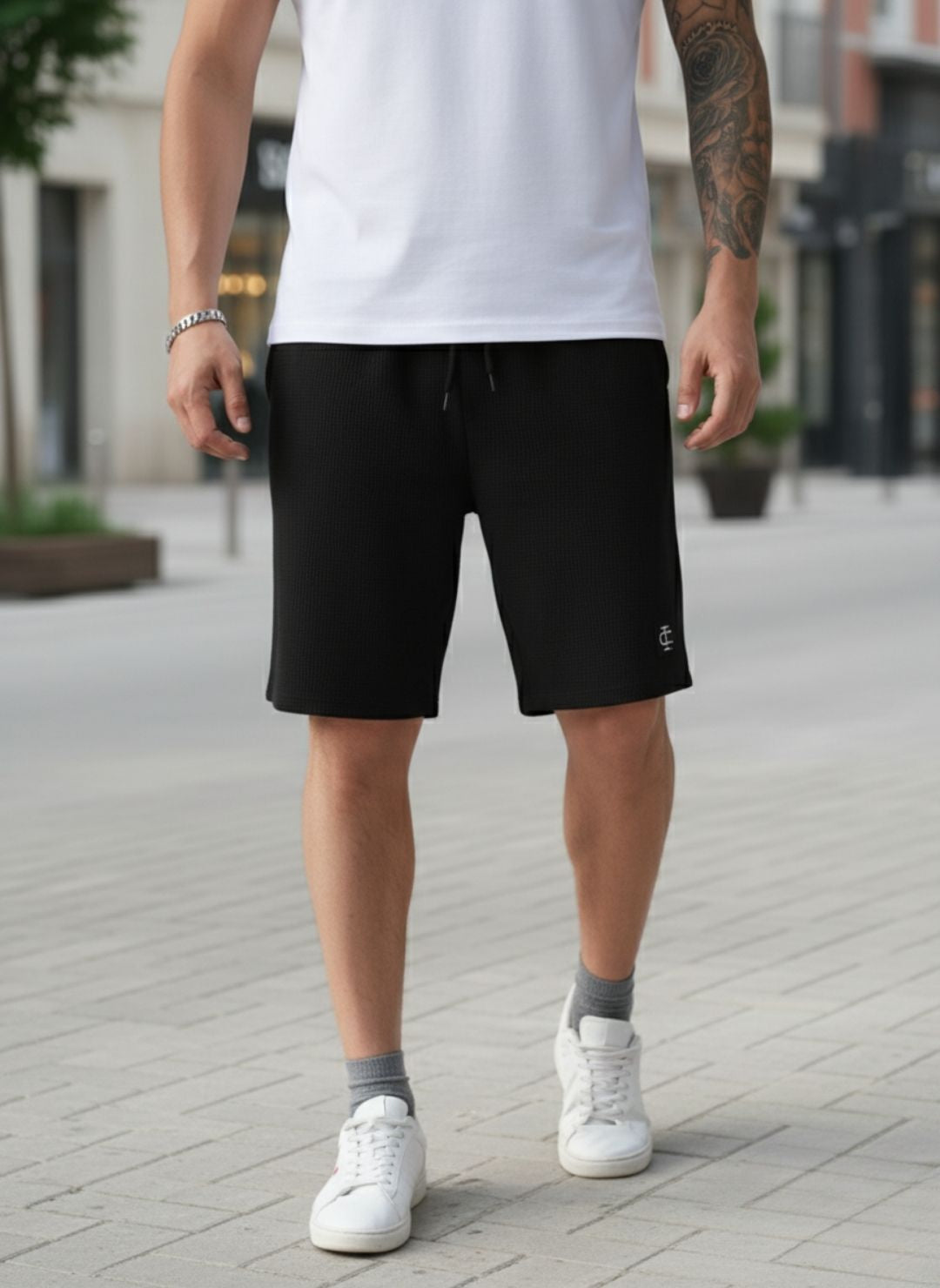 Men's Jet Black Premium Waffle Knit Shorts