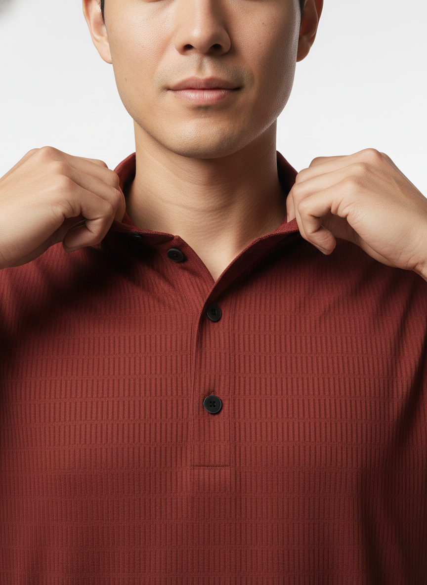 Men's Brick Red Stitchless Tech-Stretch Polo T-Shirt