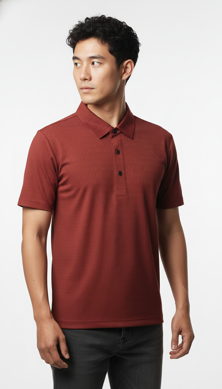 Men's Brick Red Stitchless Tech-Stretch Polo T-Shirt