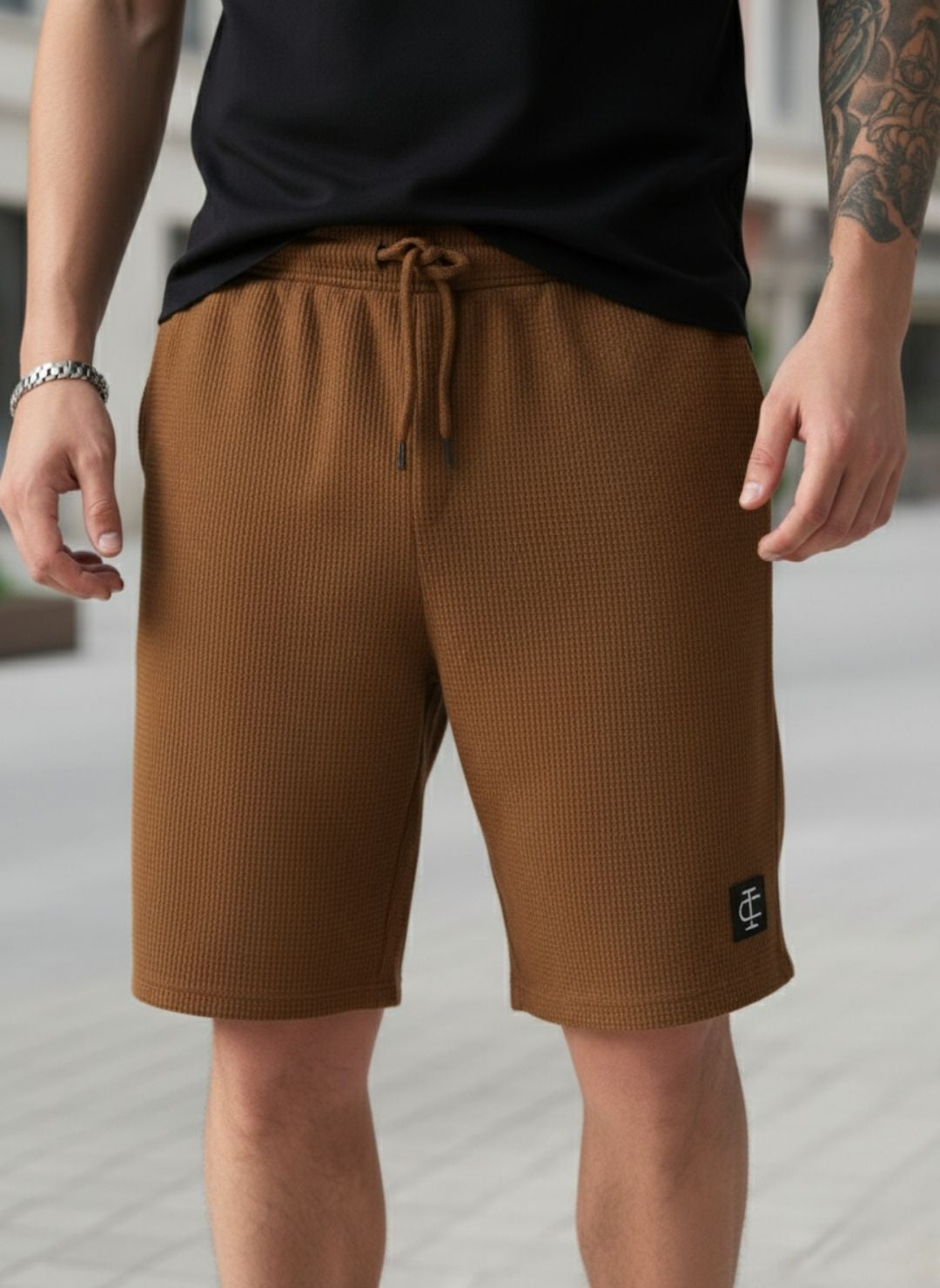 Men's Brown Premium Waffle Knit Shorts