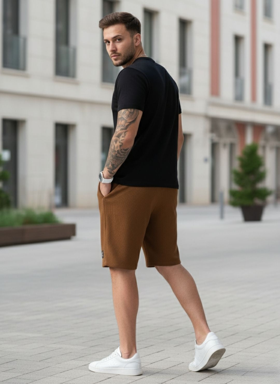 Men's Brown Premium Waffle Knit Shorts