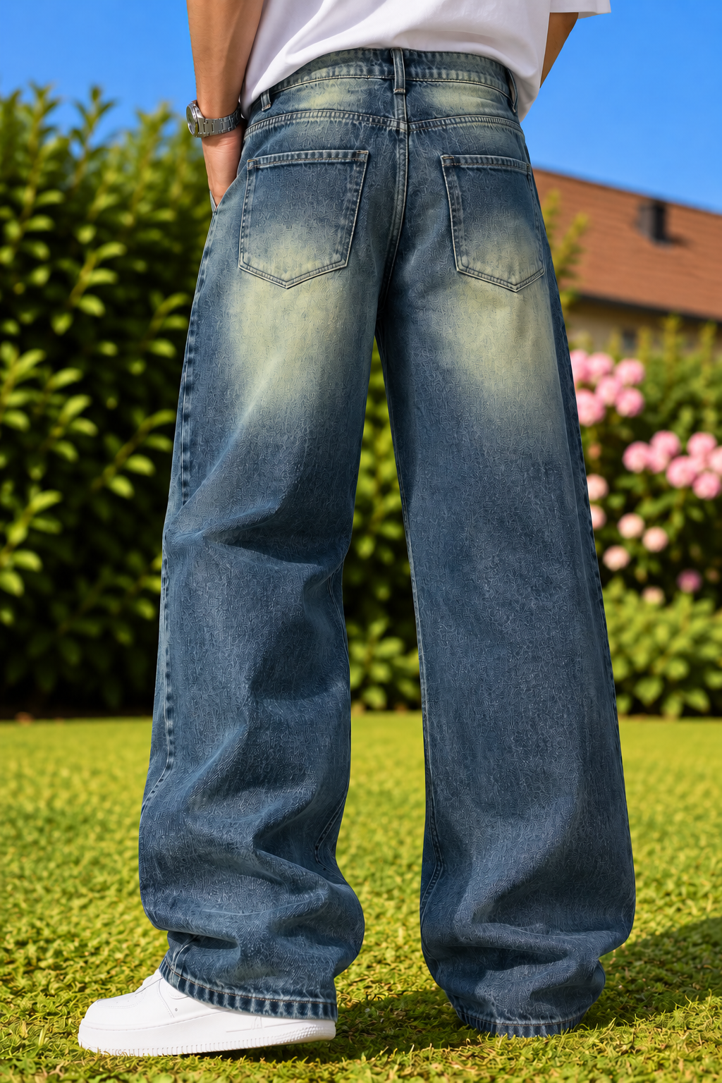 Men's Straight Fit Faded Denim Jeans - Vintage Blue