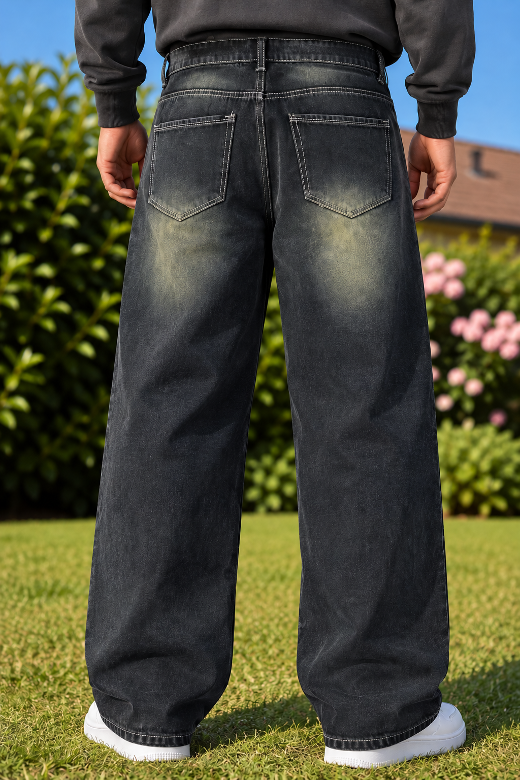 Men's Straight Fit Faded Denim Jeans - Black Yellow